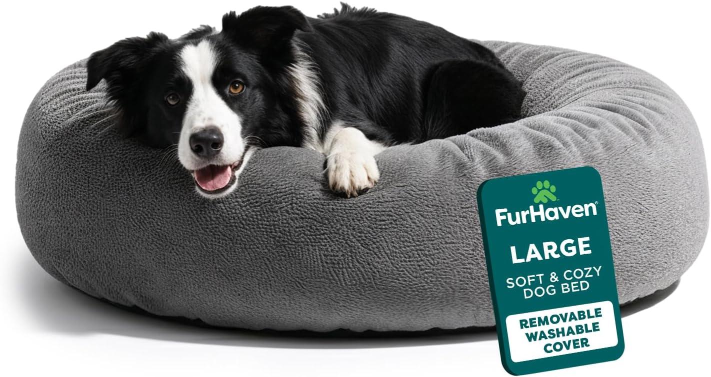 imageFurhaven Soft ampamp Cozy Dog Bed for LargeMedium Dogs Refillable w Removable Washable Cover ampamp Liner For Dogs Up to 55 lbs Plush Faux Fur Bean Bag Style Ball Bed Espresso LargePlush Faux Fur Gray Mist