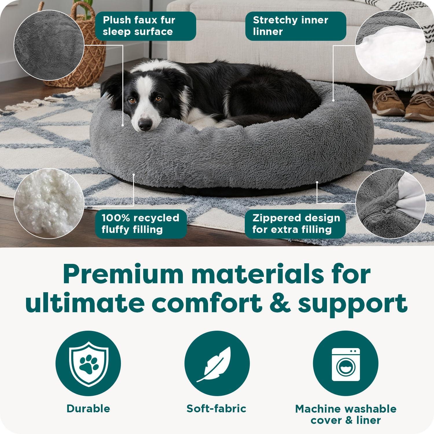 imageFurhaven Soft ampamp Cozy Dog Bed for LargeMedium Dogs Refillable w Removable Washable Cover ampamp Liner For Dogs Up to 55 lbs Plush Faux Fur Bean Bag Style Ball Bed Espresso LargePlush Faux Fur Gray Mist