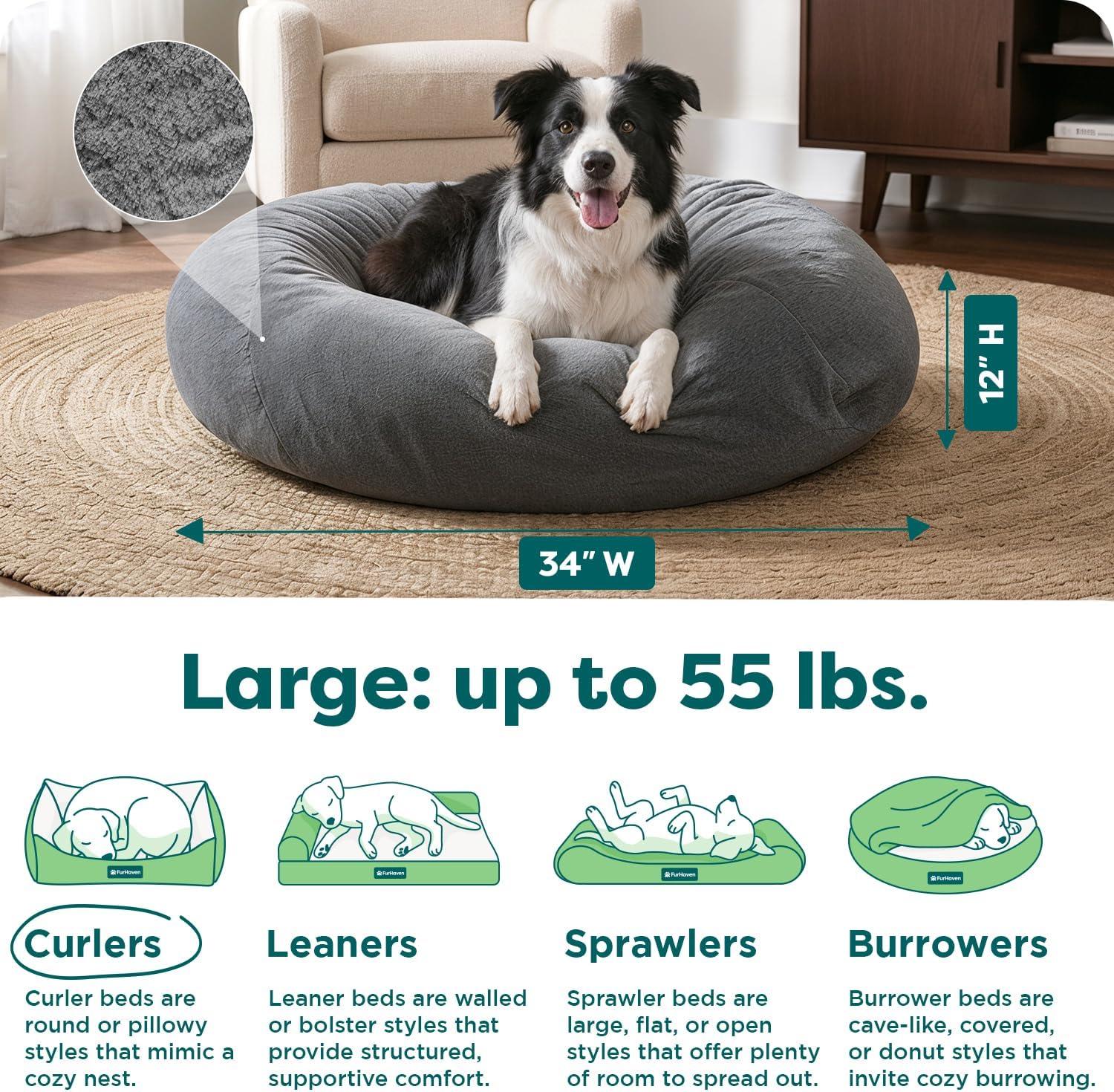 imageFurhaven Soft ampamp Cozy Dog Bed for LargeMedium Dogs Refillable w Removable Washable Cover ampamp Liner For Dogs Up to 55 lbs Plush Faux Fur Bean Bag Style Ball Bed Espresso LargePlush Faux Fur Gray Mist