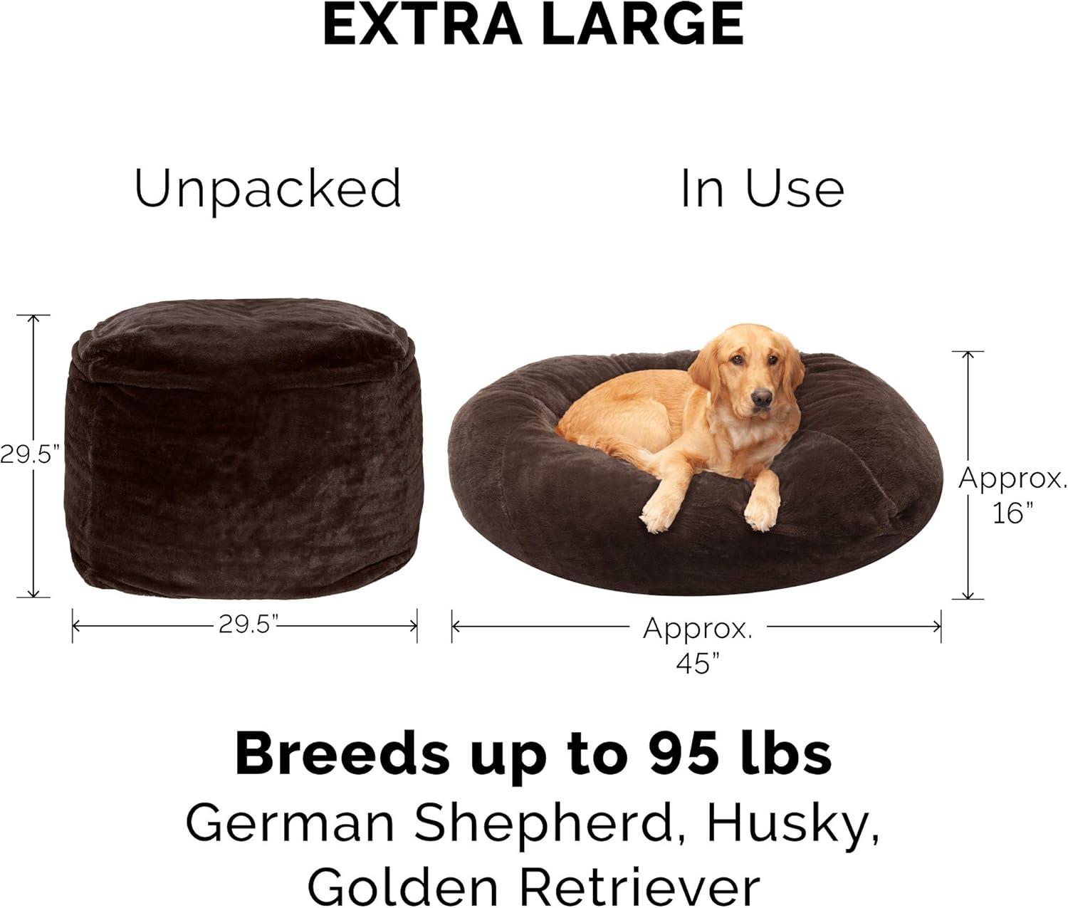 imageFurhaven Soft ampamp Cozy Dog Bed for LargeMedium Dogs Refillable w Removable Washable Cover ampamp Liner For Dogs Up to 55 lbs Plush Faux Fur Bean Bag Style Ball Bed Espresso LargePlush Faux Fur Espresso