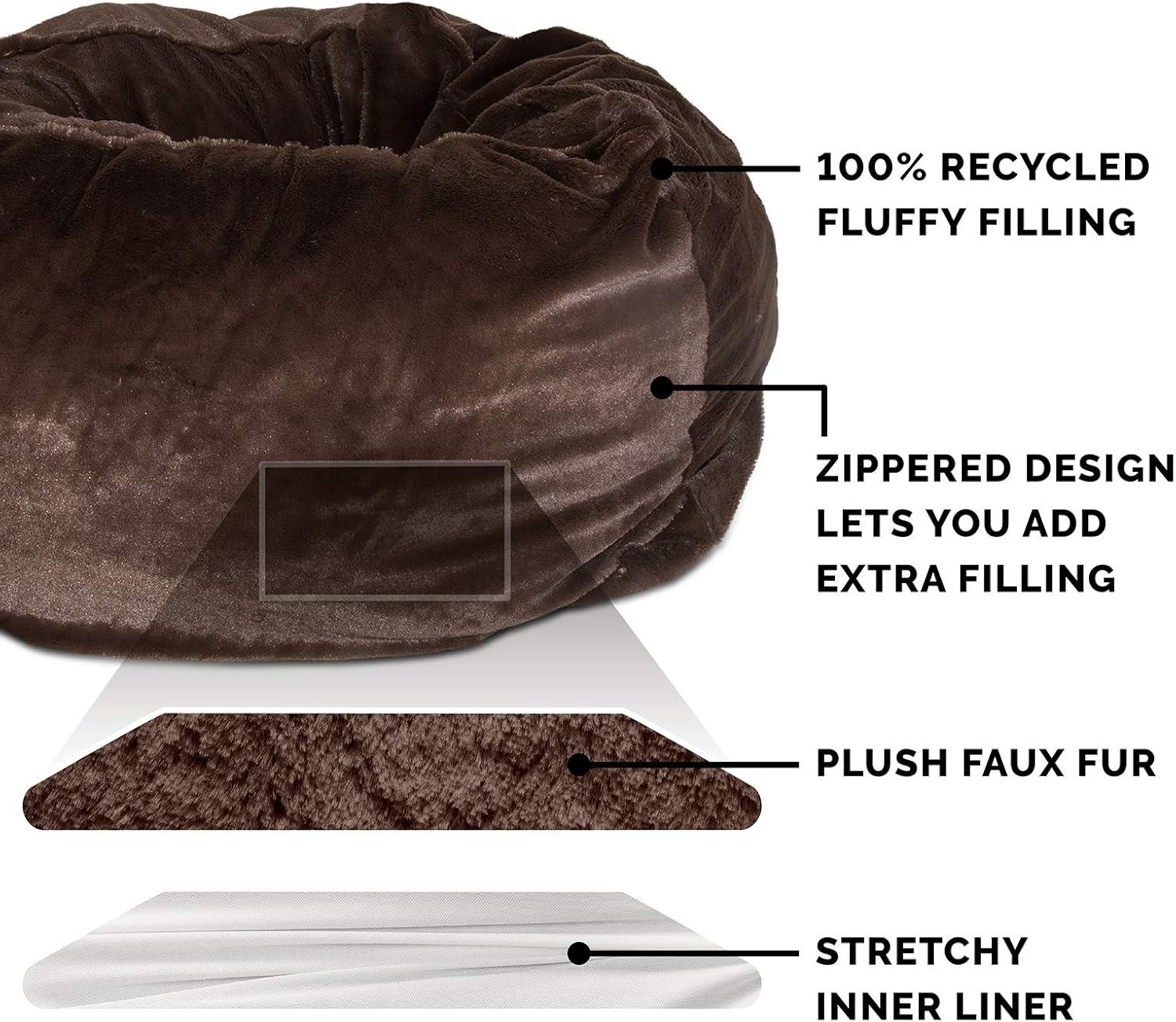 imageFurhaven Soft ampamp Cozy Dog Bed for LargeMedium Dogs Refillable w Removable Washable Cover ampamp Liner For Dogs Up to 55 lbs Plush Faux Fur Bean Bag Style Ball Bed Espresso LargePlush Faux Fur Espresso