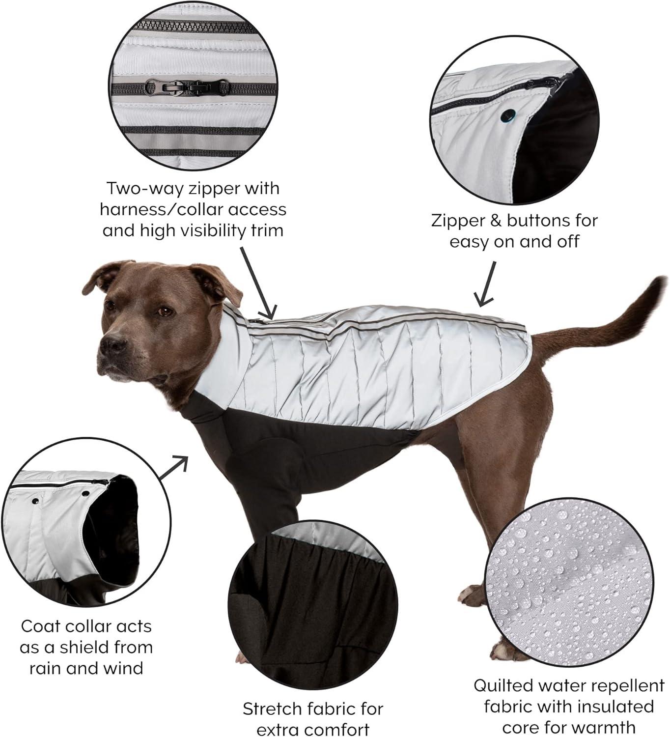 imageFurhaven WaterRepellent Small Dog Coat Washable ampamp Reflective w Leash Access ampamp Stretch Fabric ProFit Active Jacket Chrome SmallProFit Coat Chrome