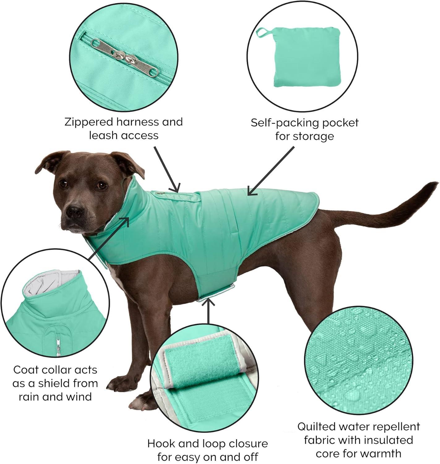 imageFurhaven WaterRepellent ampamp Reversible Medium Dog Coat Washable ampamp Reflective w Leash Access Pocket ampamp CarryOn Purse Puffer Dog Jacket Mint Medium