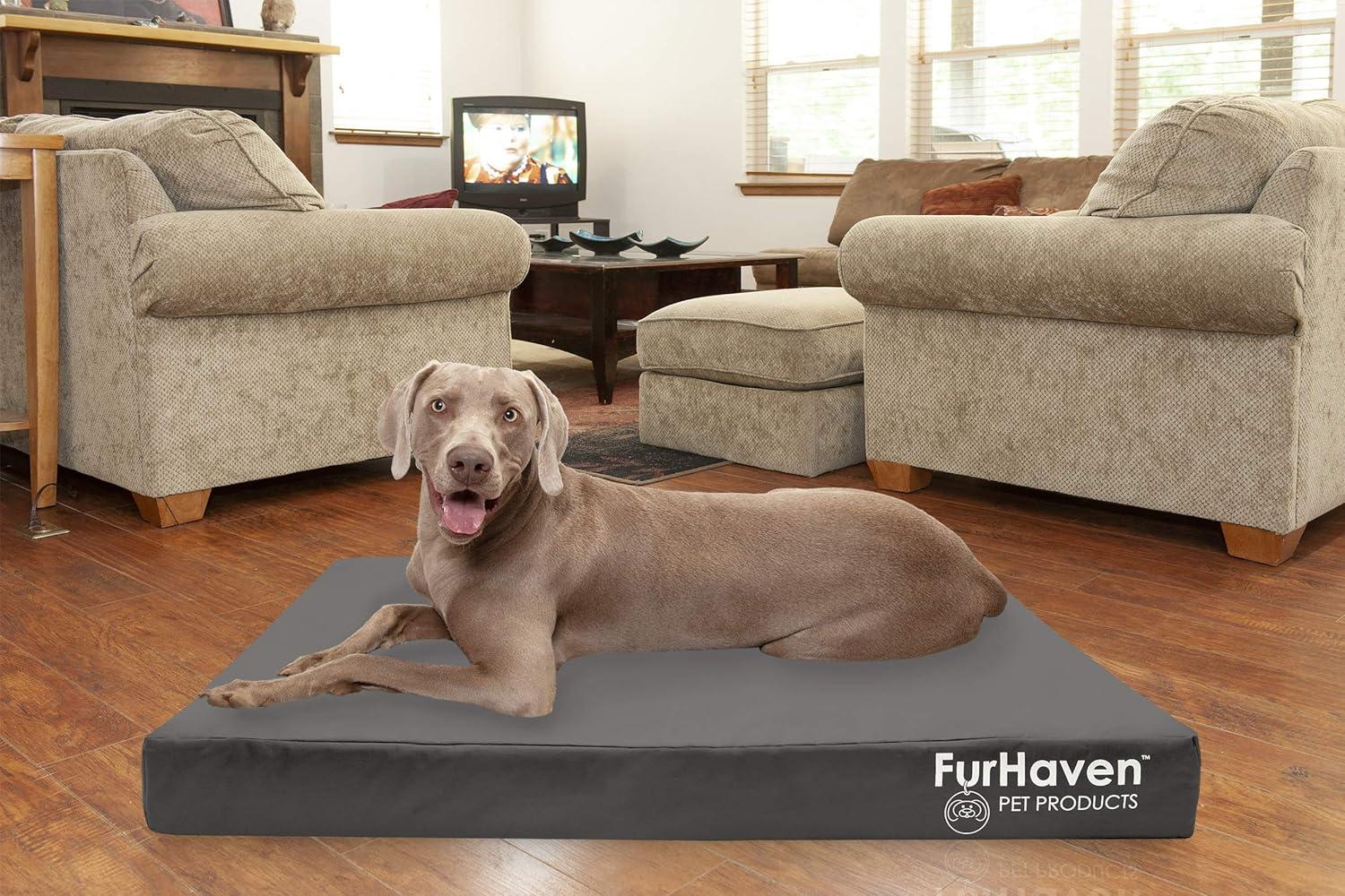 imageFurhaven WaterResistant Cooling Gel Dog Bed for Large Dogs w Removable Washable Cover For Dogs Up to 125 lbs IndoorOutdoor Logo Print Oxford Polycanvas Mattress Stone Gray Jumbo PlusXXL