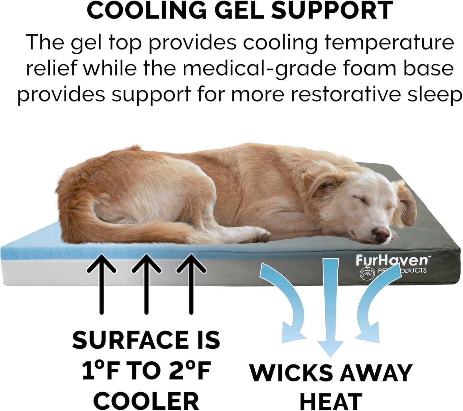 imageFurhaven WaterResistant Cooling Gel Dog Bed for Large Dogs w Removable Washable Cover For Dogs Up to 125 lbs IndoorOutdoor Logo Print Oxford Polycanvas Mattress Stone Gray Jumbo PlusXXL