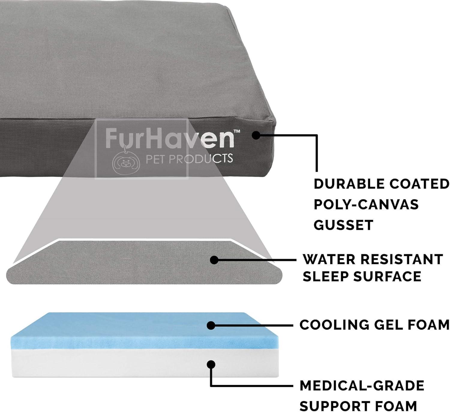 imageFurhaven WaterResistant Cooling Gel Dog Bed for MediumSmall Dogs w Removable Washable Cover For Dogs Up to 35 lbs IndoorOutdoor Logo Print Oxford Polycanvas Mattress Stone Gray MediumStone Gray