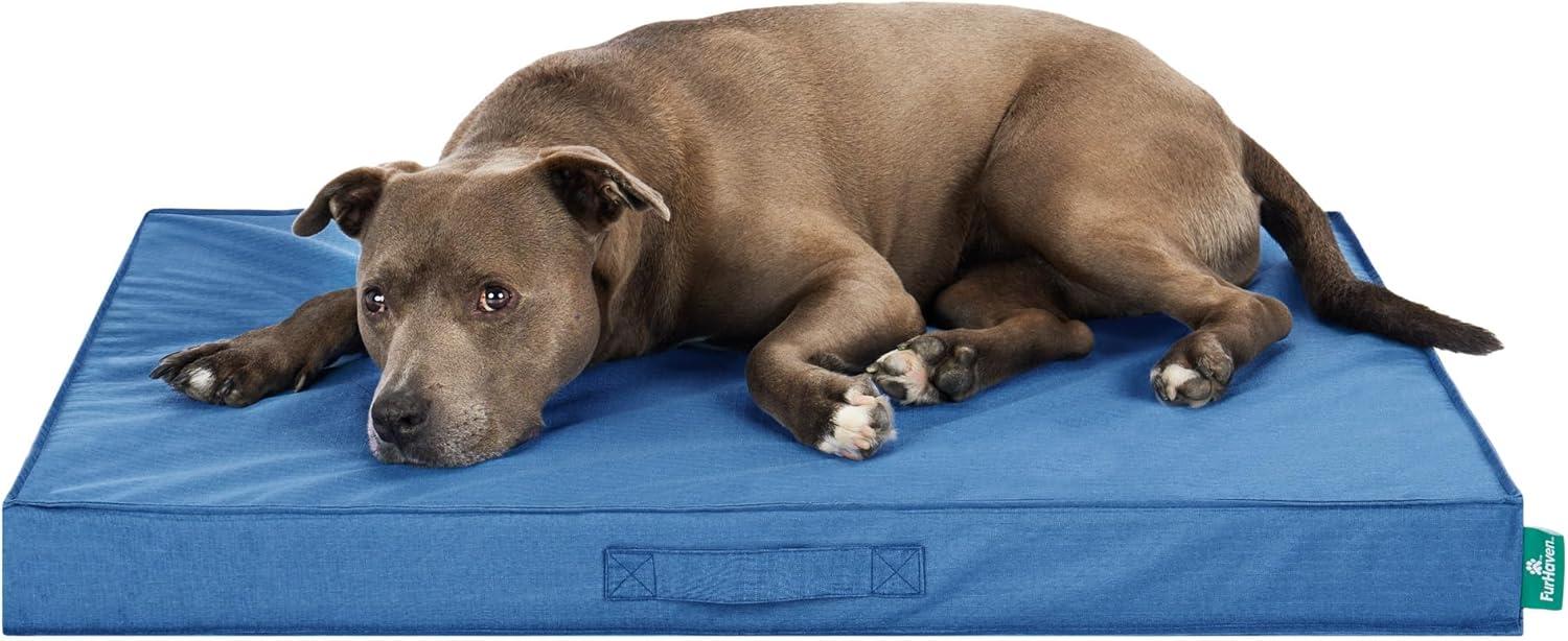 imageFurhaven WaterResistant Cooling Gel Dog Bed for MediumSmall Dogs w Removable Washable Cover For Dogs Up to 35 lbs IndoorOutdoor Logo Print Oxford Polycanvas Mattress Stone Gray MediumBlue