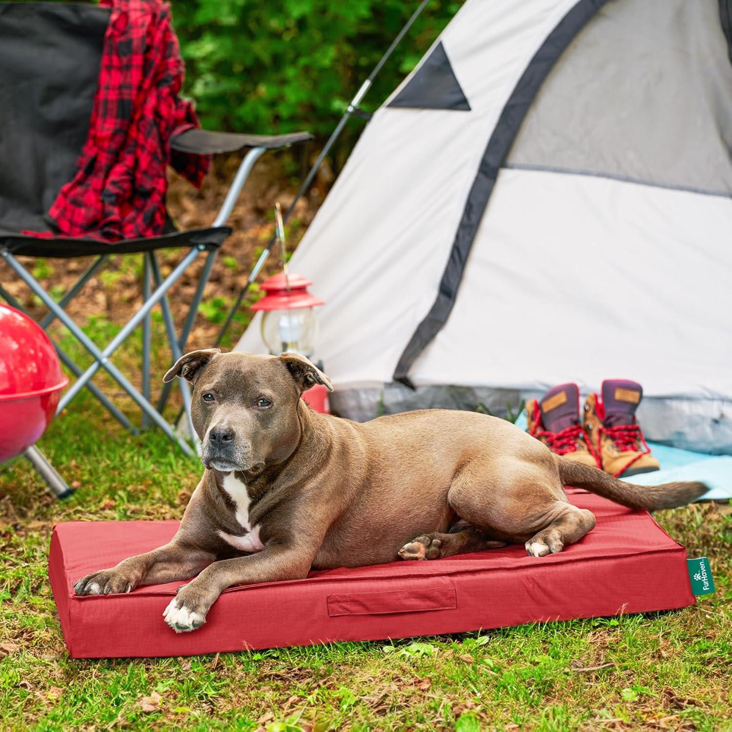 imageFurhaven WaterResistant Cooling Gel Dog Bed for MediumSmall Dogs w Removable Washable Cover For Dogs Up to 35 lbs IndoorOutdoor Logo Print Oxford Polycanvas Mattress Stone Gray MediumRed
