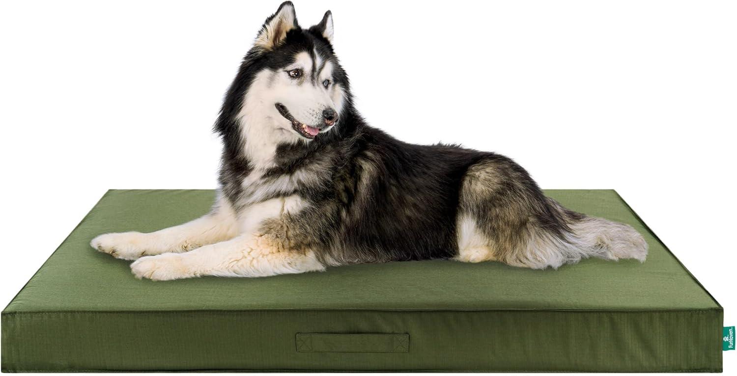 imageFurhaven WaterResistant Cooling Gel Dog Bed for MediumSmall Dogs w Removable Washable Cover For Dogs Up to 35 lbs IndoorOutdoor Logo Print Oxford Polycanvas Mattress Stone Gray MediumGreen
