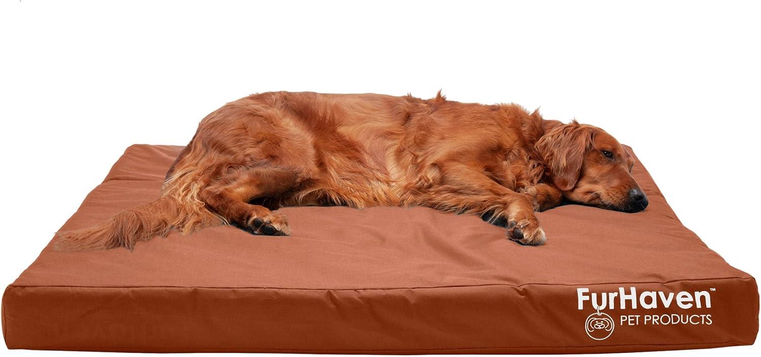 imageFurhaven WaterResistant Cooling Gel Dog Bed for MediumSmall Dogs w Removable Washable Cover For Dogs Up to 35 lbs IndoorOutdoor Logo Print Oxford Polycanvas Mattress Stone Gray MediumChestnut