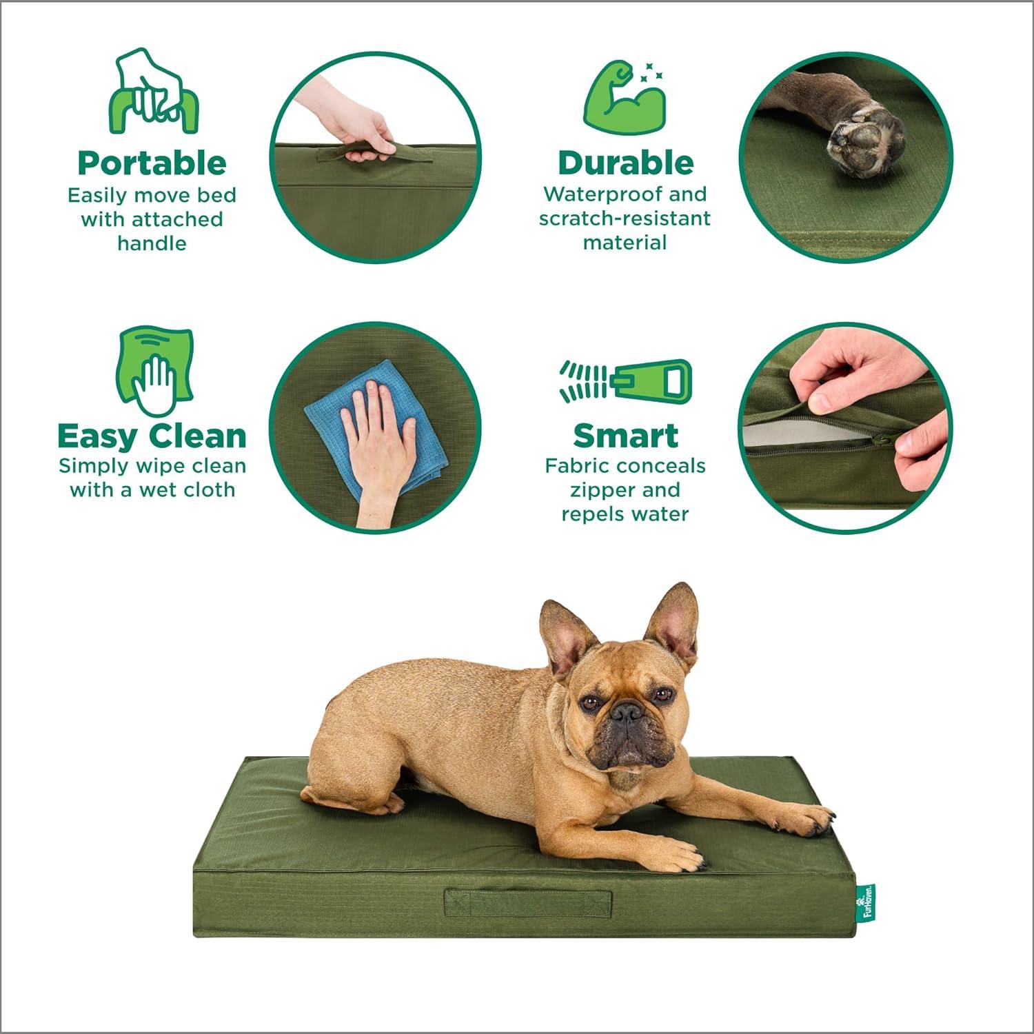 imageFurhaven WaterResistant Cooling Gel Dog Bed for MediumSmall Dogs w Removable Washable Cover For Dogs Up to 35 lbs IndoorOutdoor Logo Print Oxford Polycanvas Mattress Stone Gray MediumGreen