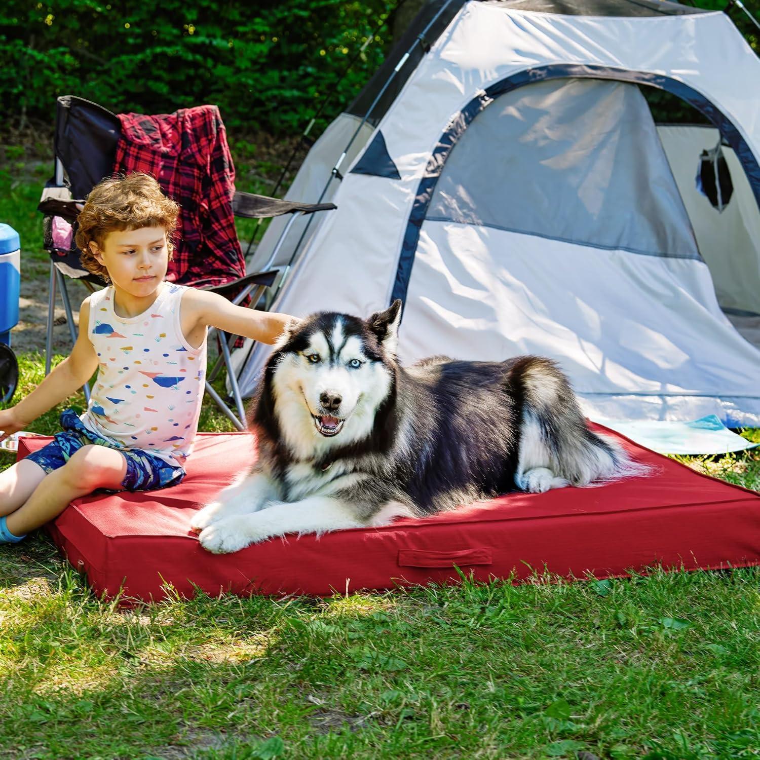 imageFurhaven WaterResistant Cooling Gel Dog Bed for MediumSmall Dogs w Removable Washable Cover For Dogs Up to 35 lbs IndoorOutdoor Logo Print Oxford Polycanvas Mattress Stone Gray MediumRed