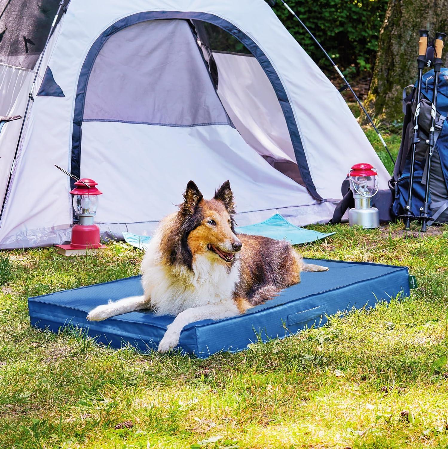 imageFurhaven WaterResistant Cooling Gel Dog Bed for MediumSmall Dogs w Removable Washable Cover For Dogs Up to 35 lbs IndoorOutdoor Logo Print Oxford Polycanvas Mattress Stone Gray MediumBlue