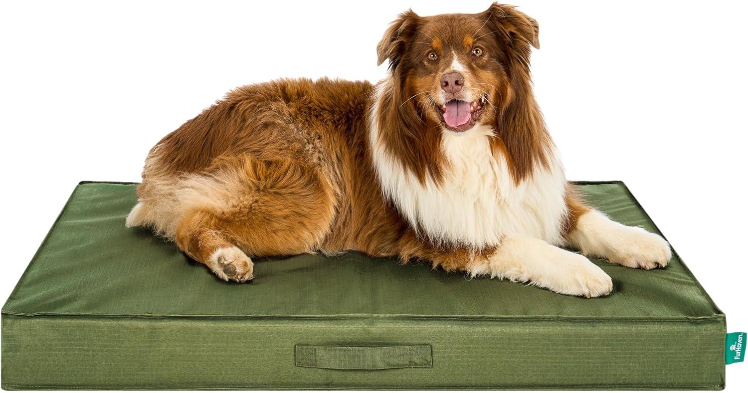 imageFurhaven WaterResistant Cooling Gel Dog Bed for MediumSmall Dogs w Removable Washable Cover For Dogs Up to 35 lbs IndoorOutdoor Logo Print Oxford Polycanvas Mattress Stone Gray MediumGreen