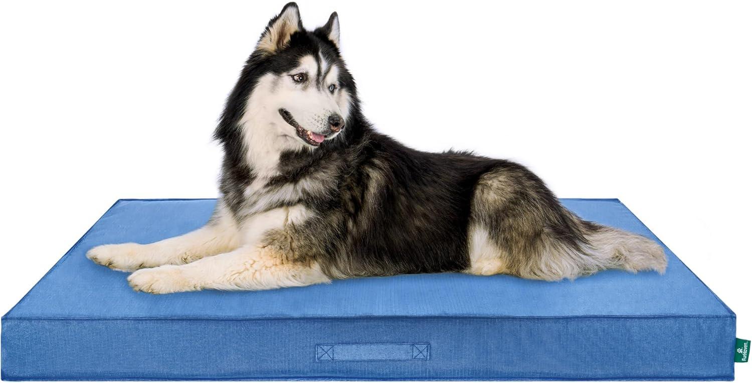 imageFurhaven WaterResistant Cooling Gel Dog Bed for MediumSmall Dogs w Removable Washable Cover For Dogs Up to 35 lbs IndoorOutdoor Logo Print Oxford Polycanvas Mattress Stone Gray MediumBlue