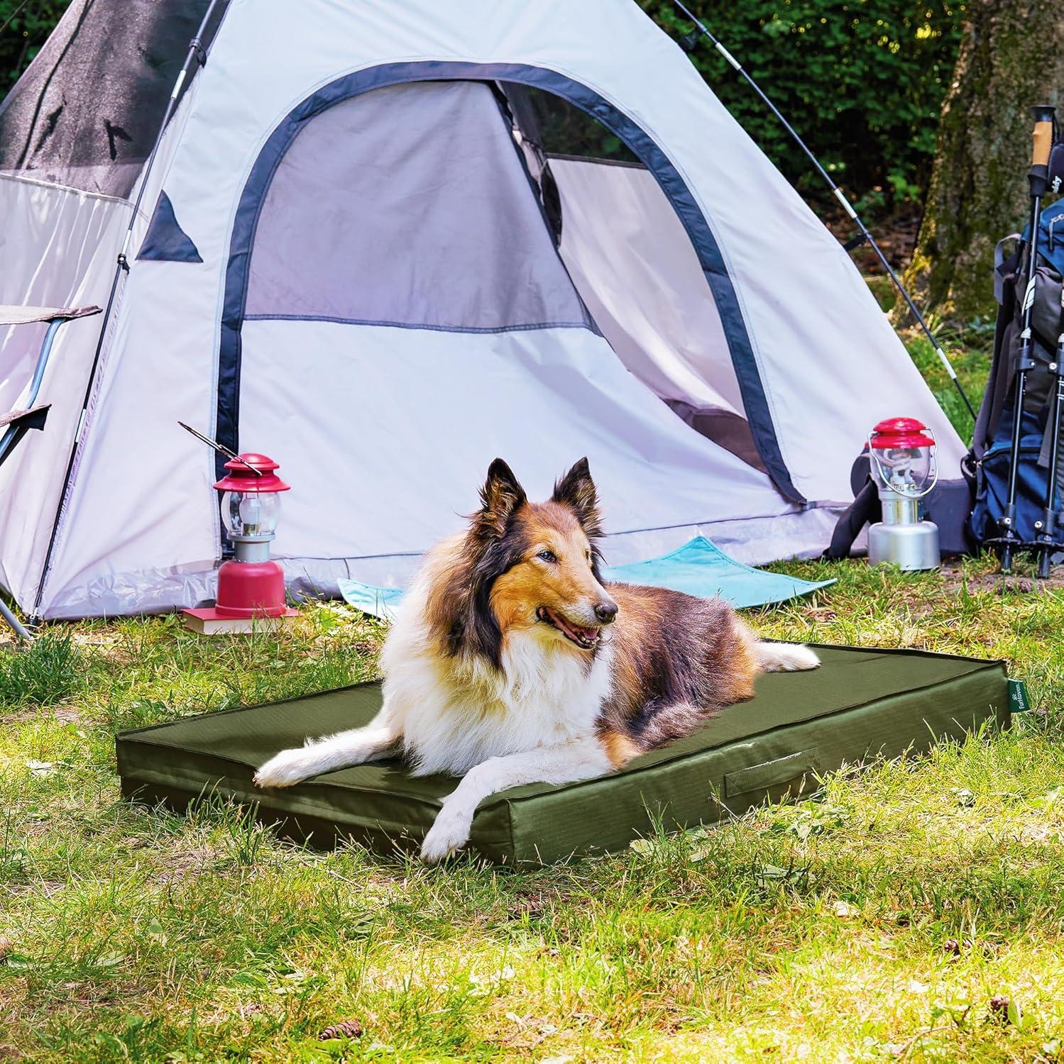 imageFurhaven WaterResistant Cooling Gel Dog Bed for MediumSmall Dogs w Removable Washable Cover For Dogs Up to 35 lbs IndoorOutdoor Logo Print Oxford Polycanvas Mattress Stone Gray MediumGreen