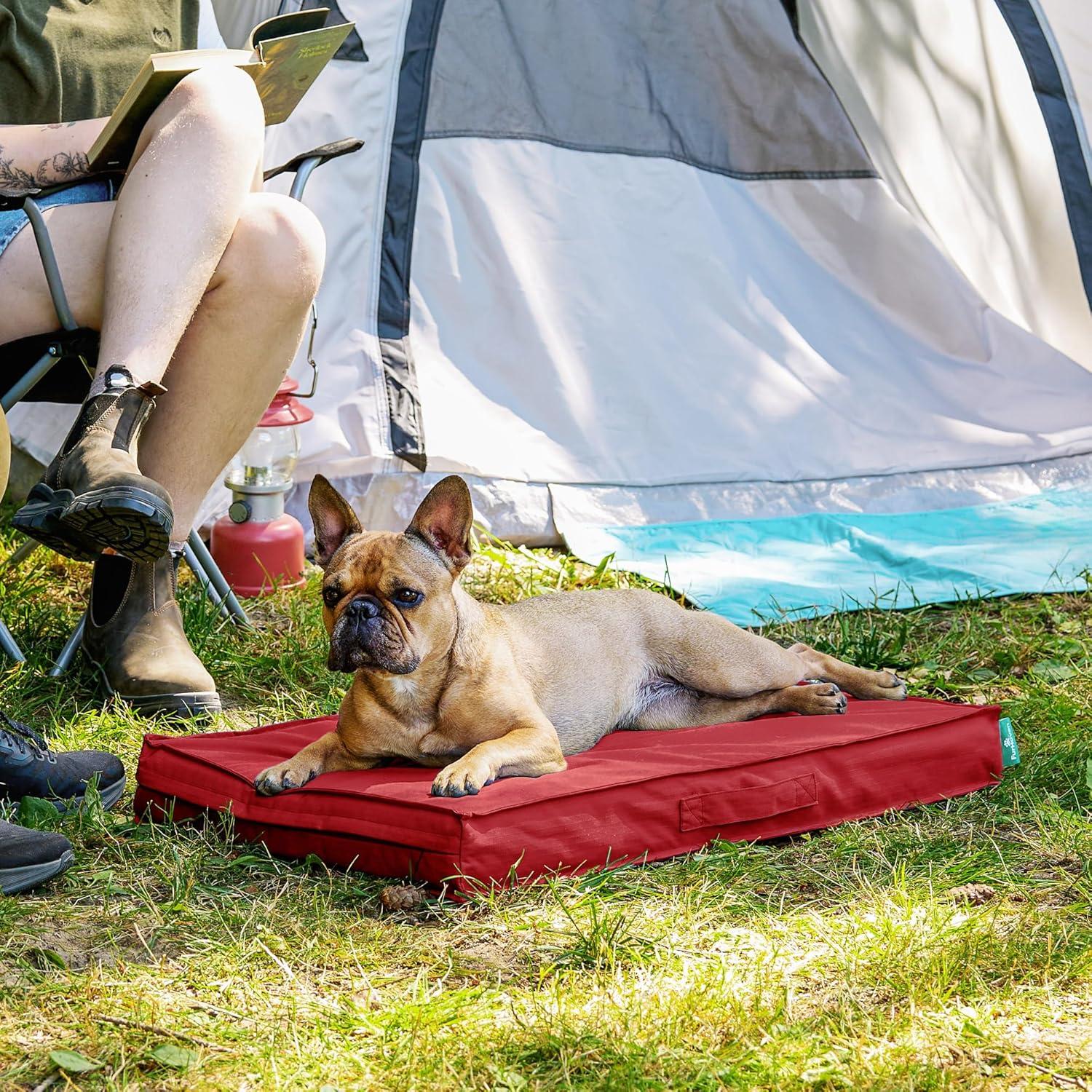 imageFurhaven WaterResistant Cooling Gel Dog Bed for MediumSmall Dogs w Removable Washable Cover For Dogs Up to 35 lbs IndoorOutdoor Logo Print Oxford Polycanvas Mattress Stone Gray MediumRed