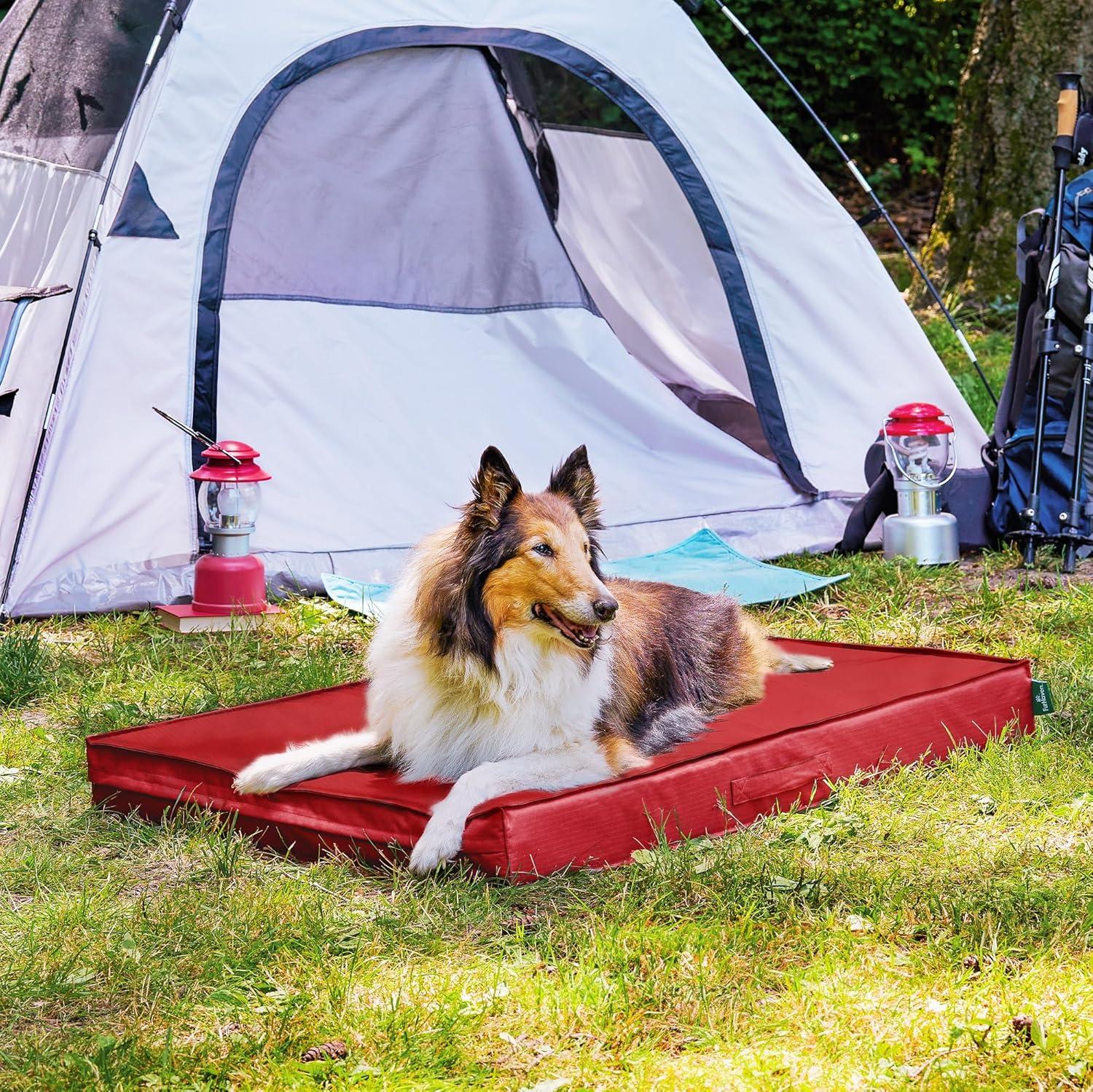 imageFurhaven WaterResistant Cooling Gel Dog Bed for MediumSmall Dogs w Removable Washable Cover For Dogs Up to 35 lbs IndoorOutdoor Logo Print Oxford Polycanvas Mattress Stone Gray MediumRed