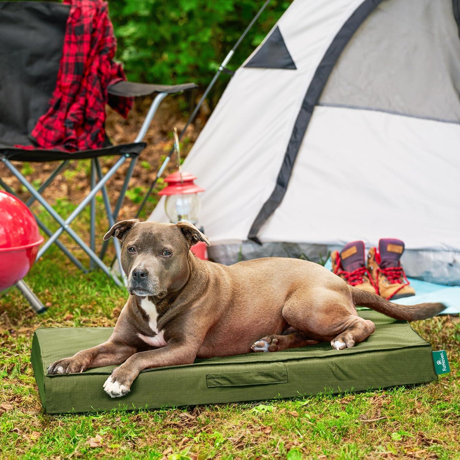 imageFurhaven WaterResistant Cooling Gel Dog Bed for MediumSmall Dogs w Removable Washable Cover For Dogs Up to 35 lbs IndoorOutdoor Logo Print Oxford Polycanvas Mattress Stone Gray MediumGreen