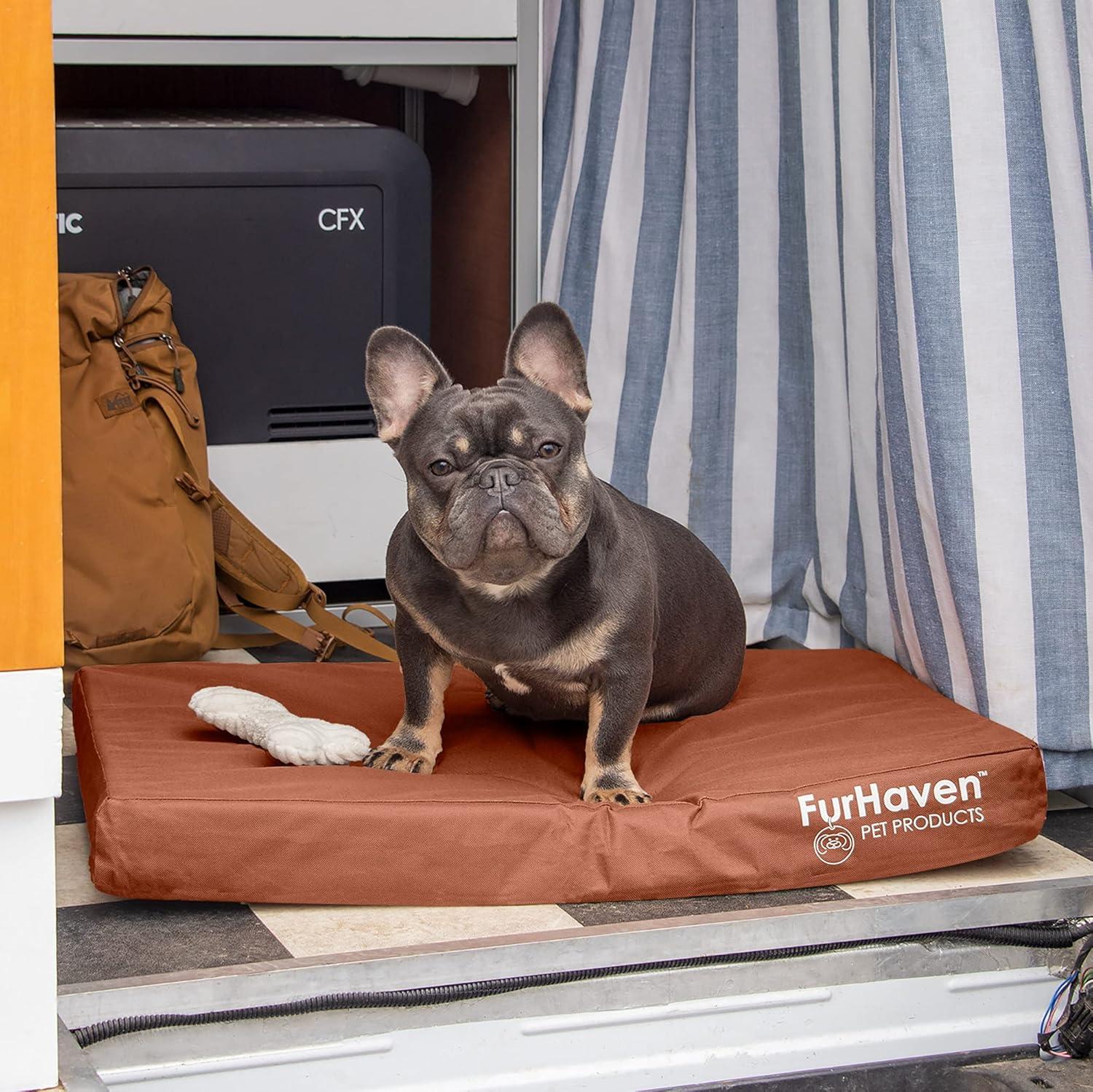 imageFurhaven WaterResistant Cooling Gel Dog Bed for MediumSmall Dogs w Removable Washable Cover For Dogs Up to 35 lbs IndoorOutdoor Logo Print Oxford Polycanvas Mattress Chestnut Medium
