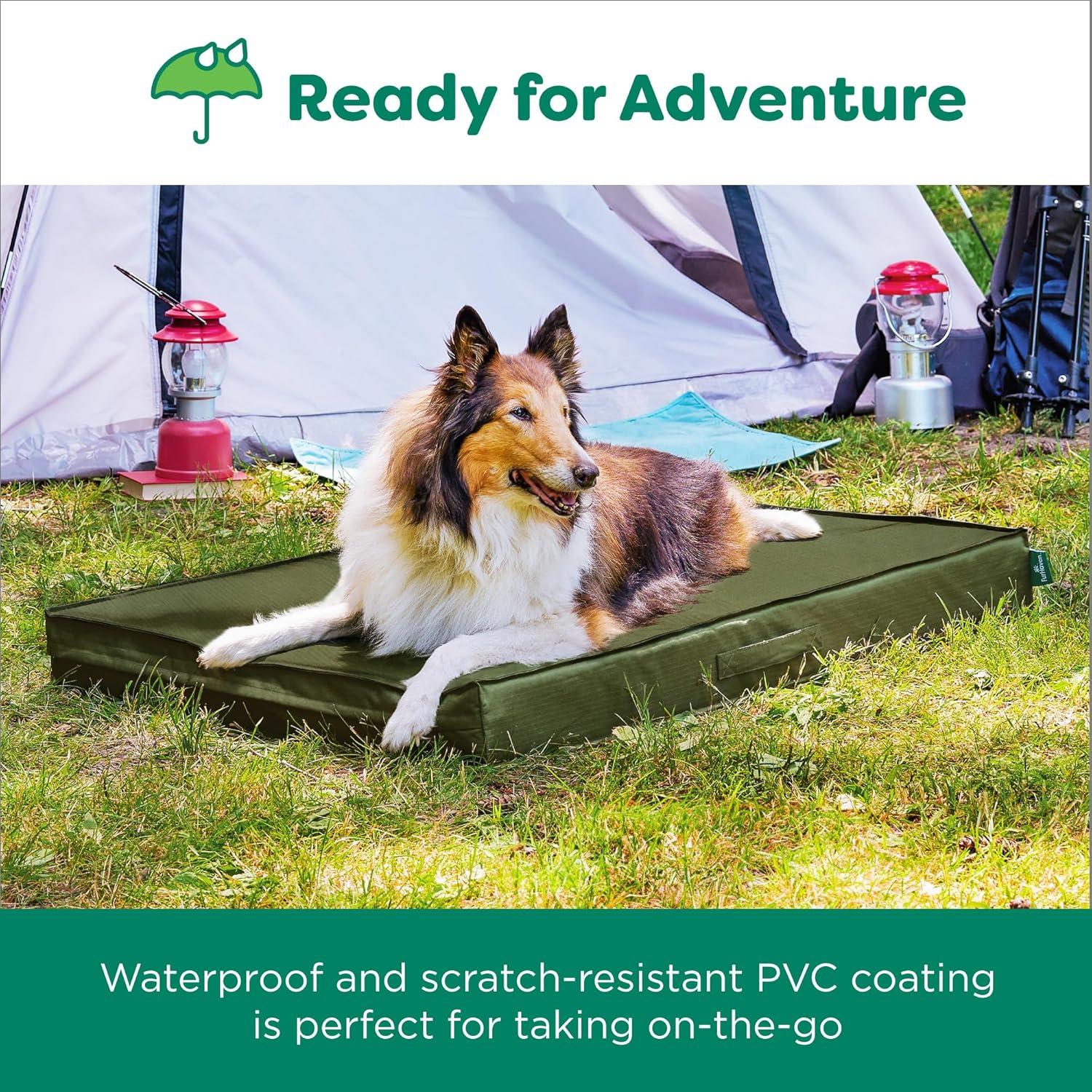 imageFurhaven WaterResistant Cooling Gel Dog Bed for MediumSmall Dogs w Removable Washable Cover For Dogs Up to 35 lbs IndoorOutdoor Logo Print Oxford Polycanvas Mattress Stone Gray MediumGreen