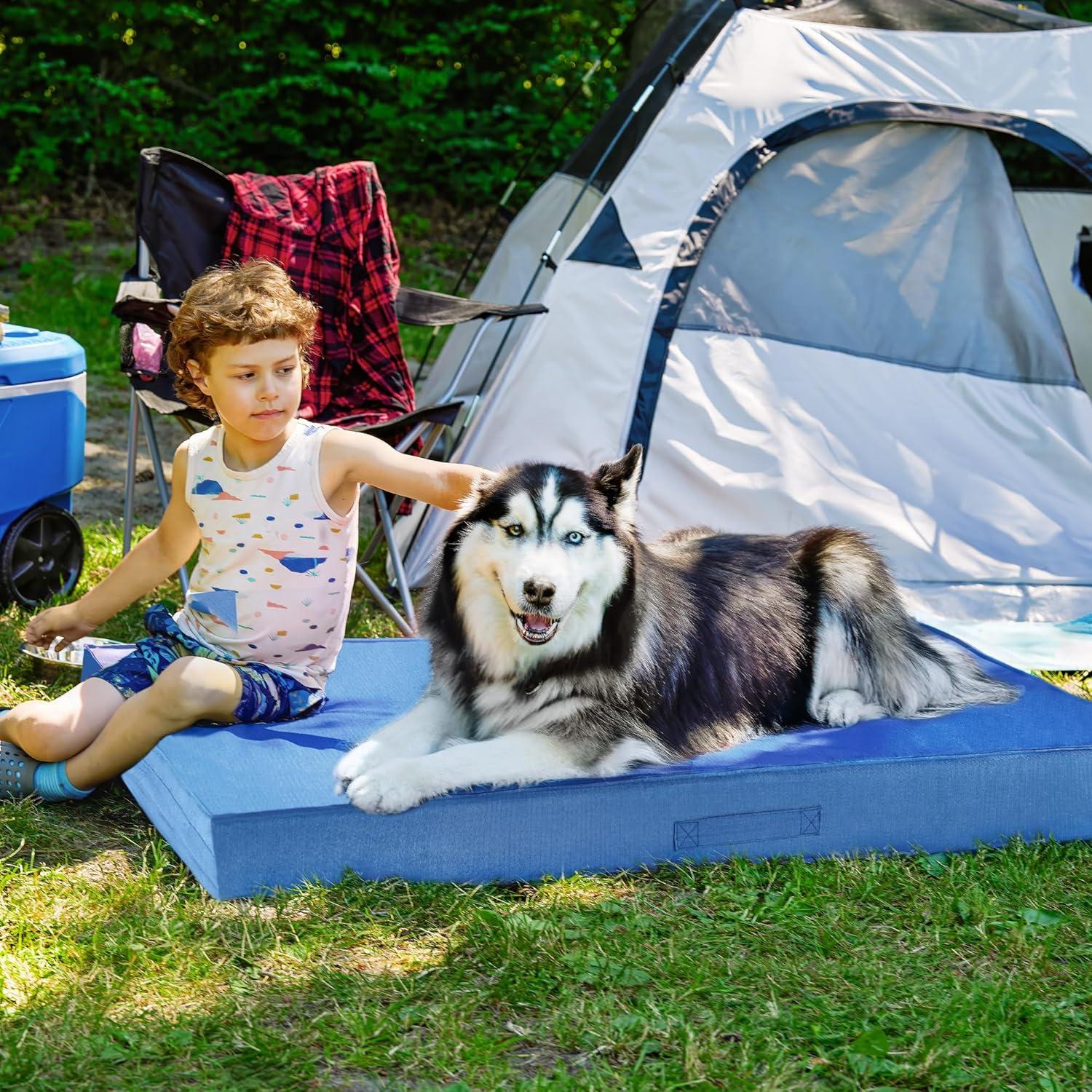 imageFurhaven WaterResistant Cooling Gel Dog Bed for MediumSmall Dogs w Removable Washable Cover For Dogs Up to 35 lbs IndoorOutdoor Logo Print Oxford Polycanvas Mattress Stone Gray MediumBlue