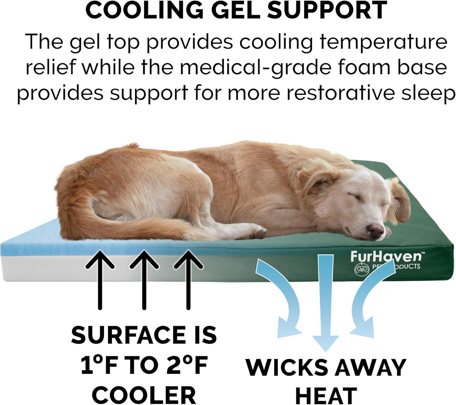 imageFurhaven WaterResistant Cooling Gel Dog Bed for MediumSmall Dogs w Removable Washable Cover For Dogs Up to 35 lbs IndoorOutdoor Logo Print Oxford Polycanvas Mattress Stone Gray MediumForest