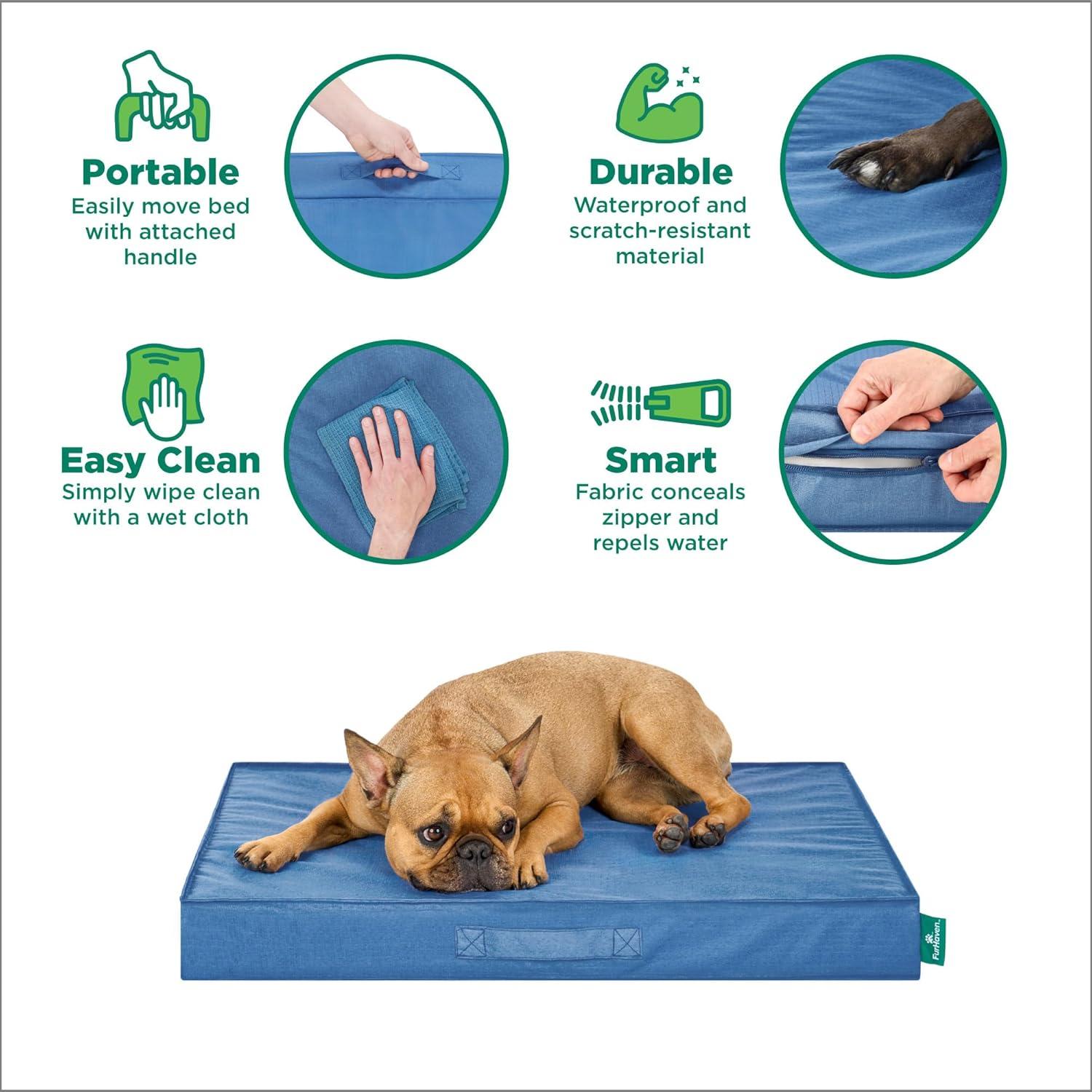 imageFurhaven WaterResistant Cooling Gel Dog Bed for MediumSmall Dogs w Removable Washable Cover For Dogs Up to 35 lbs IndoorOutdoor Logo Print Oxford Polycanvas Mattress Stone Gray MediumBlue