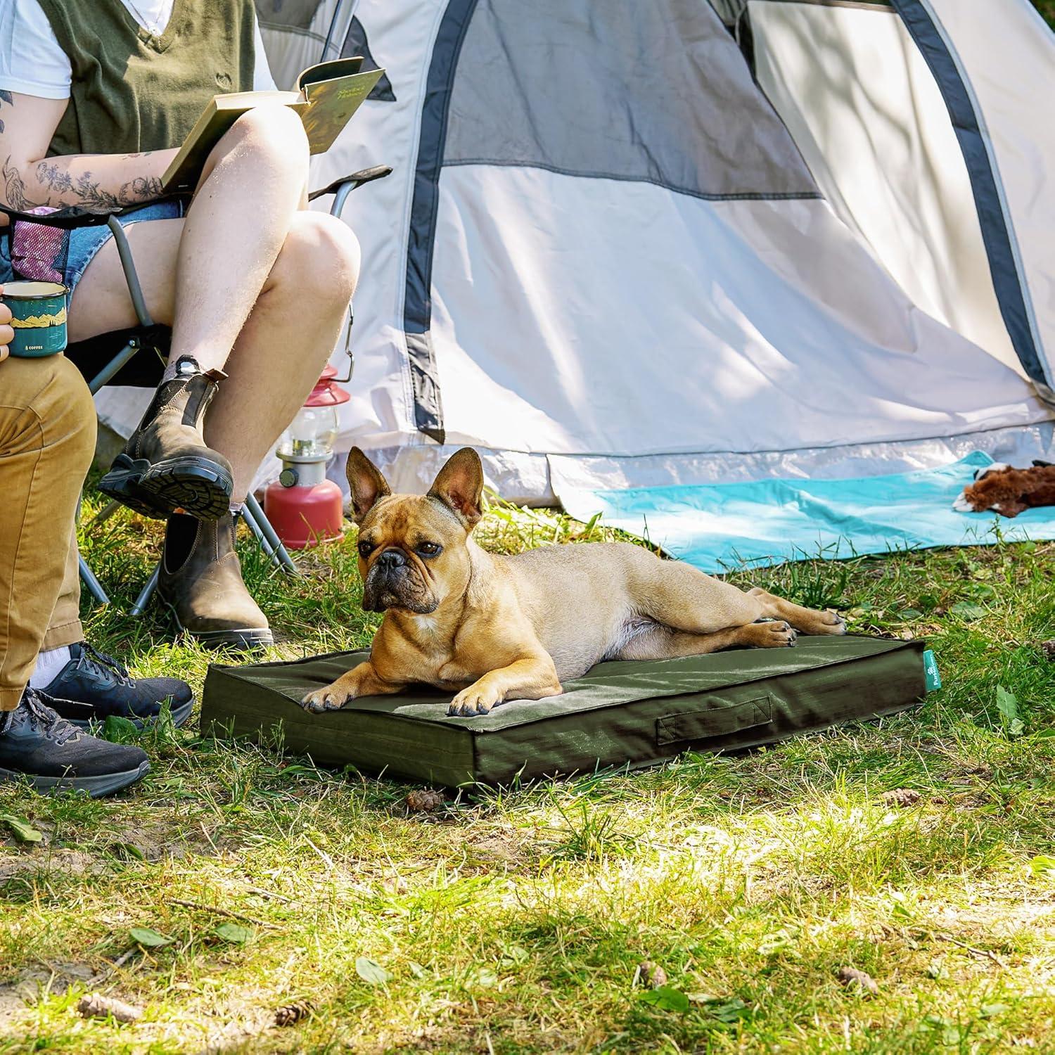 imageFurhaven WaterResistant Cooling Gel Dog Bed for MediumSmall Dogs w Removable Washable Cover For Dogs Up to 35 lbs IndoorOutdoor Logo Print Oxford Polycanvas Mattress Stone Gray MediumGreen