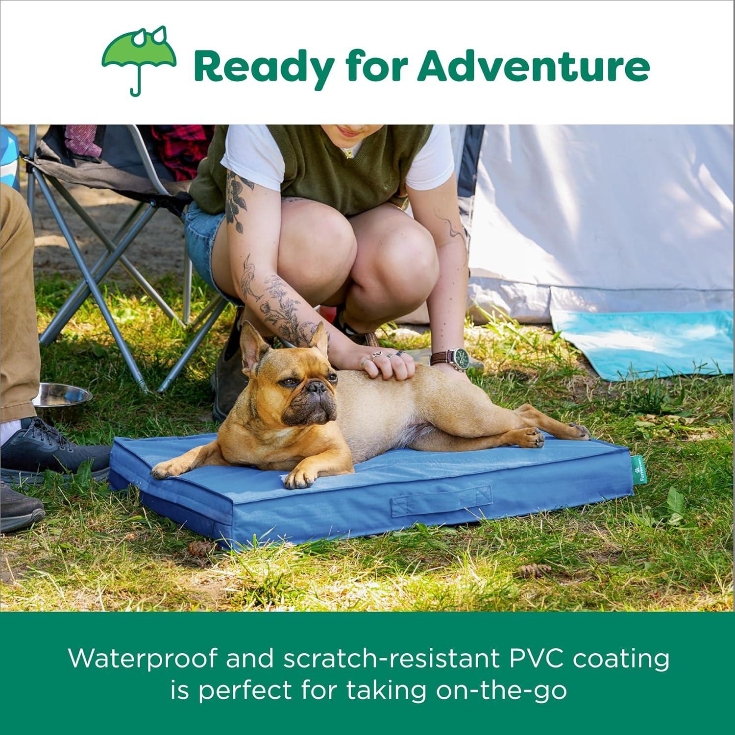 imageFurhaven WaterResistant Cooling Gel Dog Bed for MediumSmall Dogs w Removable Washable Cover For Dogs Up to 35 lbs IndoorOutdoor Logo Print Oxford Polycanvas Mattress Stone Gray MediumBlue