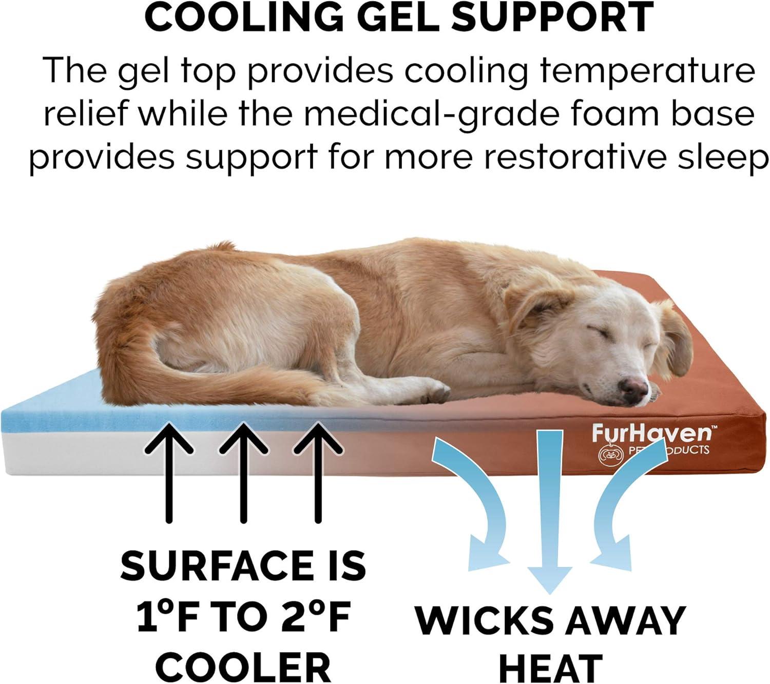 imageFurhaven WaterResistant Cooling Gel Dog Bed for MediumSmall Dogs w Removable Washable Cover For Dogs Up to 35 lbs IndoorOutdoor Logo Print Oxford Polycanvas Mattress Stone Gray MediumChestnut