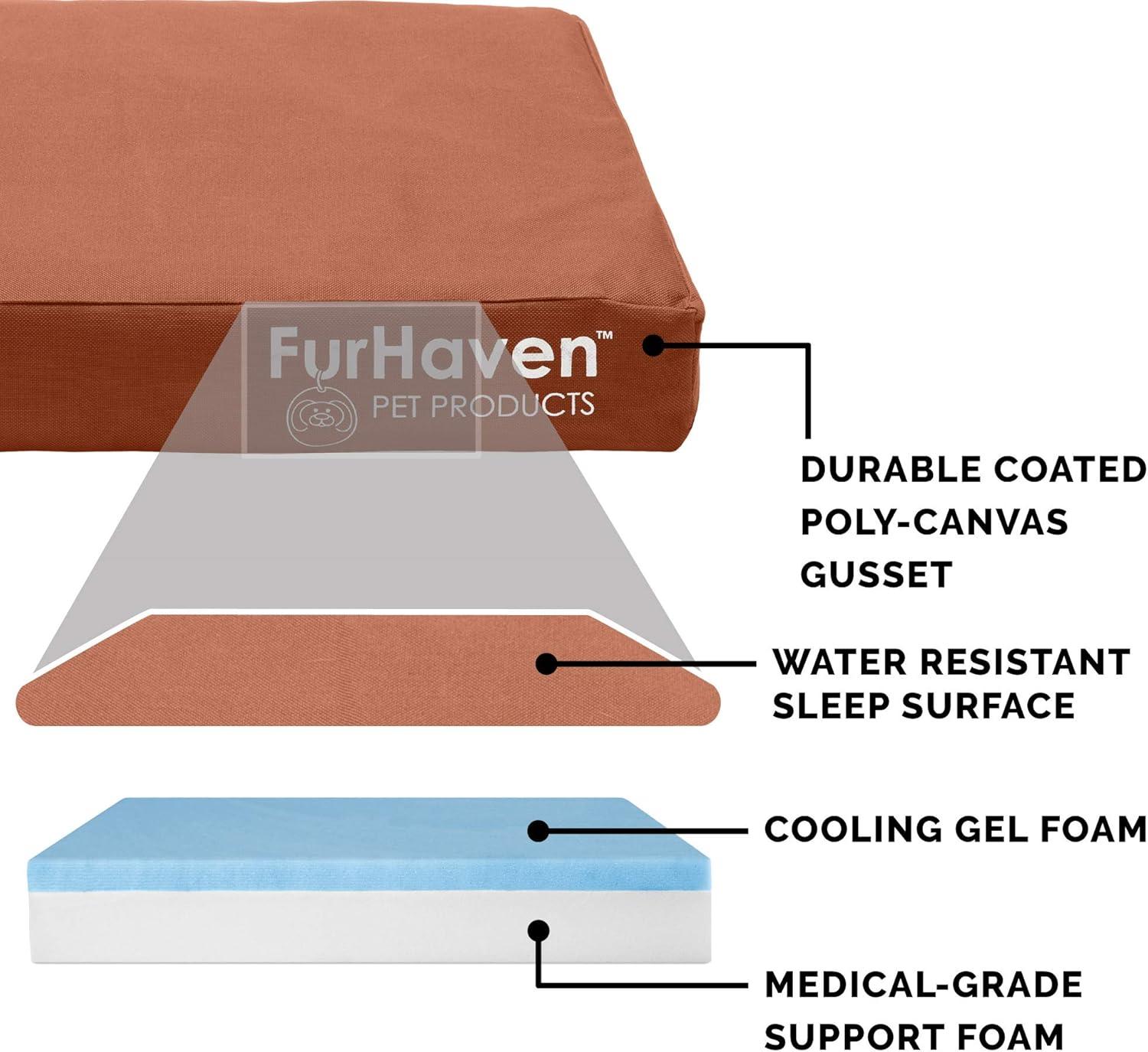 imageFurhaven WaterResistant Cooling Gel Dog Bed for MediumSmall Dogs w Removable Washable Cover For Dogs Up to 35 lbs IndoorOutdoor Logo Print Oxford Polycanvas Mattress Stone Gray MediumChestnut