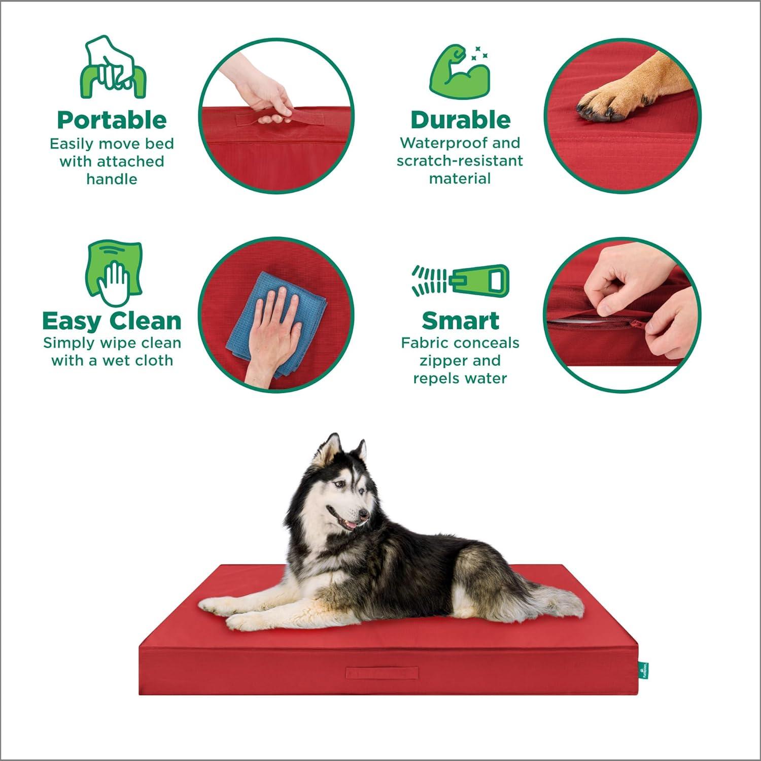 imageFurhaven WaterResistant Cooling Gel Dog Bed for MediumSmall Dogs w Removable Washable Cover For Dogs Up to 35 lbs IndoorOutdoor Logo Print Oxford Polycanvas Mattress Stone Gray MediumRed