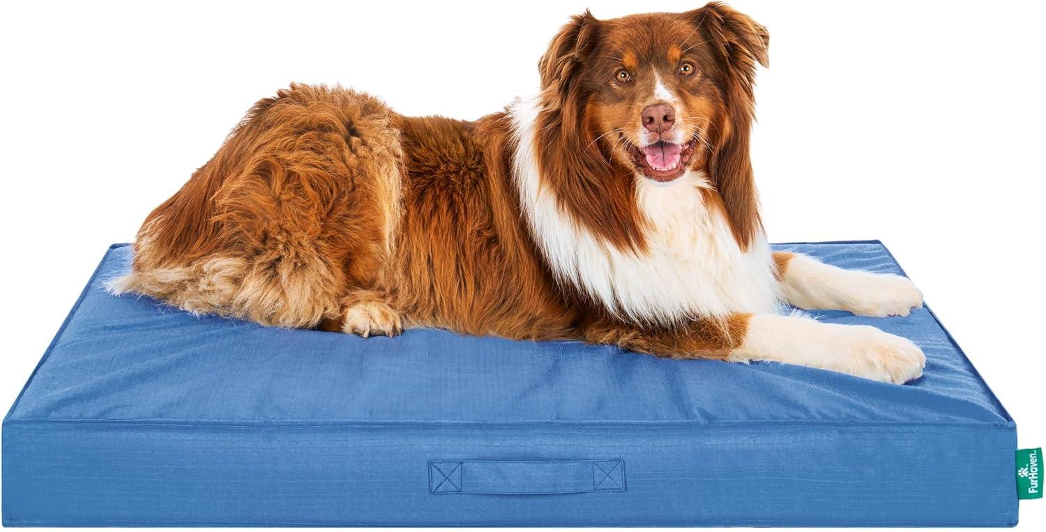 imageFurhaven WaterResistant Cooling Gel Dog Bed for MediumSmall Dogs w Removable Washable Cover For Dogs Up to 35 lbs IndoorOutdoor Logo Print Oxford Polycanvas Mattress Stone Gray MediumBlue