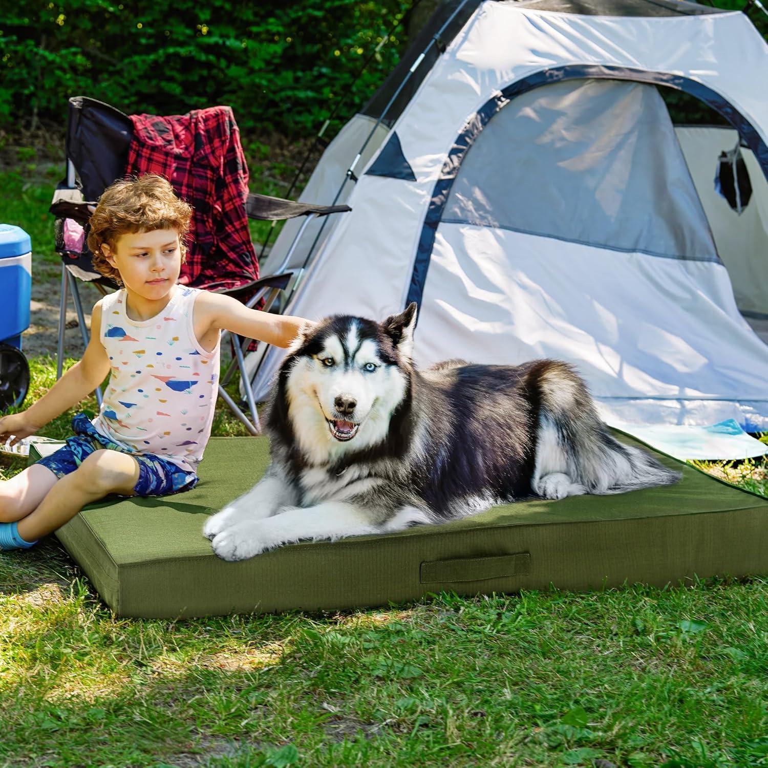 imageFurhaven WaterResistant Cooling Gel Dog Bed for MediumSmall Dogs w Removable Washable Cover For Dogs Up to 35 lbs IndoorOutdoor Logo Print Oxford Polycanvas Mattress Stone Gray MediumGreen