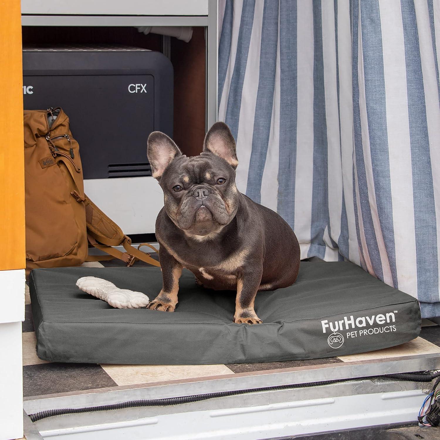 imageFurhaven WaterResistant Cooling Gel Dog Bed for MediumSmall Dogs w Removable Washable Cover For Dogs Up to 35 lbs IndoorOutdoor Logo Print Oxford Polycanvas Mattress Stone Gray MediumStone Gray
