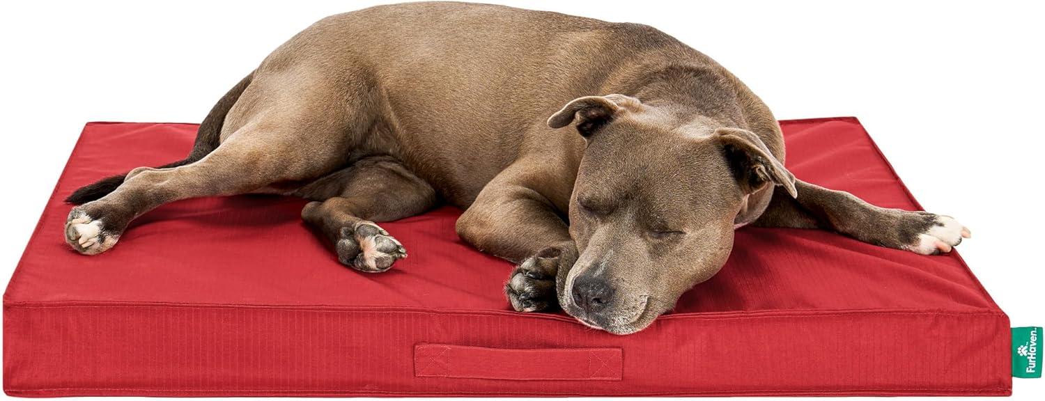 imageFurhaven WaterResistant Cooling Gel Dog Bed for MediumSmall Dogs w Removable Washable Cover For Dogs Up to 35 lbs IndoorOutdoor Logo Print Oxford Polycanvas Mattress Stone Gray MediumRed