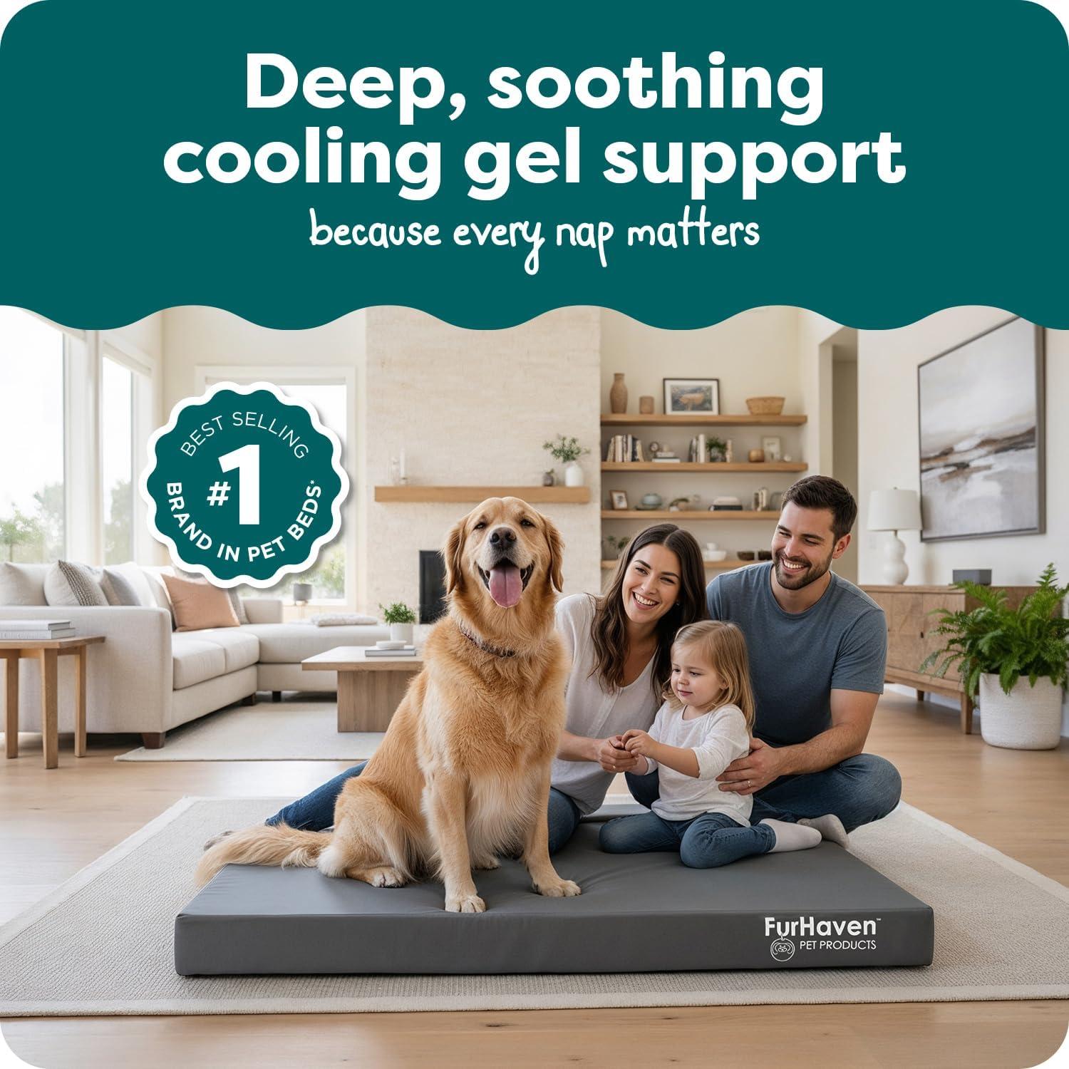 imageFurhaven WaterResistant Cooling Gel Dog Bed for MediumSmall Dogs w Removable Washable Cover For Dogs Up to 35 lbs IndoorOutdoor Logo Print Oxford Polycanvas Mattress Stone Gray MediumStone Gray