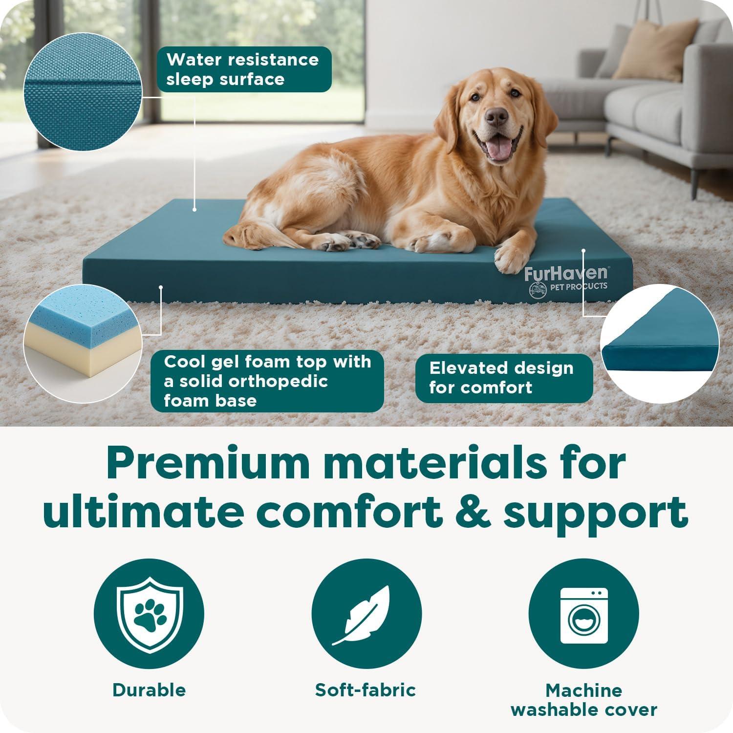 imageFurhaven WaterResistant Cooling Gel Dog Bed for MediumSmall Dogs w Removable Washable Cover For Dogs Up to 35 lbs IndoorOutdoor Logo Print Oxford Polycanvas Mattress Stone Gray MediumDeep Lagoon