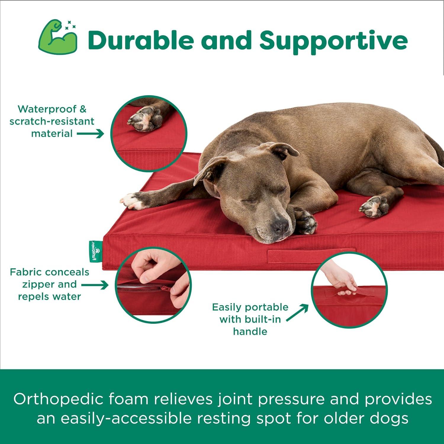 imageFurhaven WaterResistant Cooling Gel Dog Bed for MediumSmall Dogs w Removable Washable Cover For Dogs Up to 35 lbs IndoorOutdoor Logo Print Oxford Polycanvas Mattress Stone Gray MediumRed