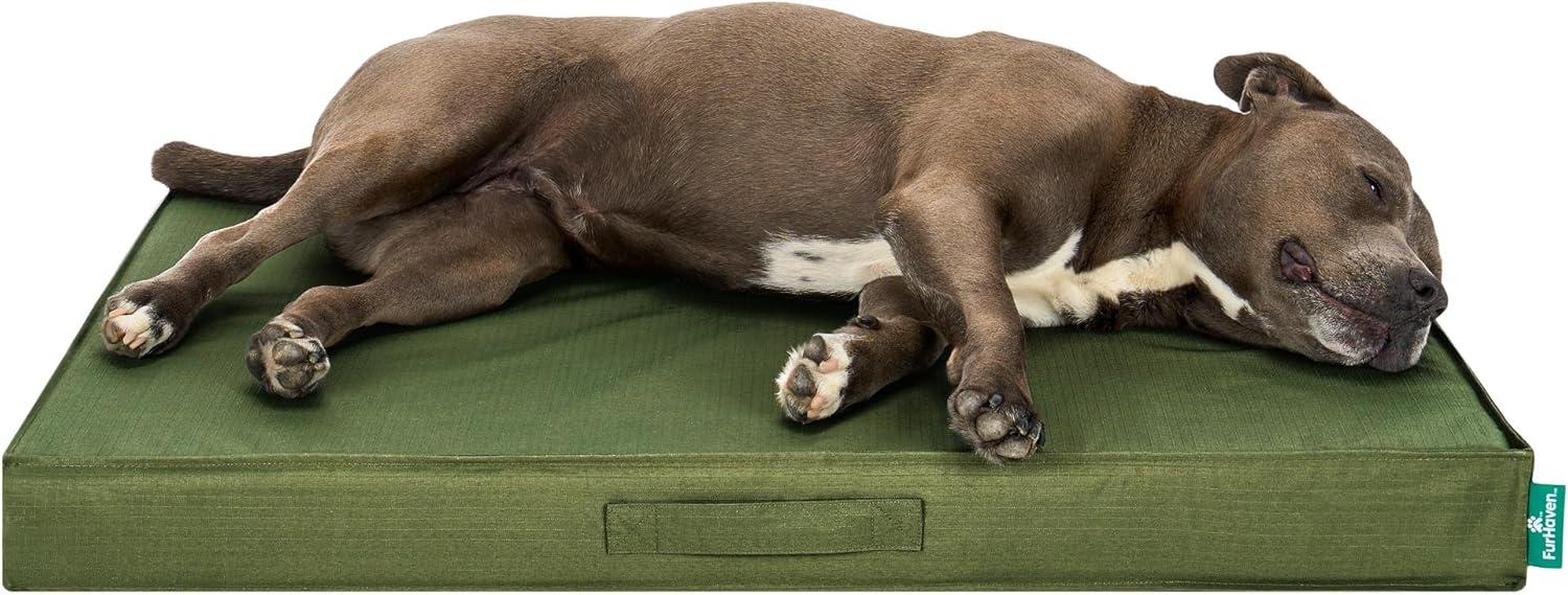 imageFurhaven WaterResistant Cooling Gel Dog Bed for MediumSmall Dogs w Removable Washable Cover For Dogs Up to 35 lbs IndoorOutdoor Logo Print Oxford Polycanvas Mattress Stone Gray MediumGreen