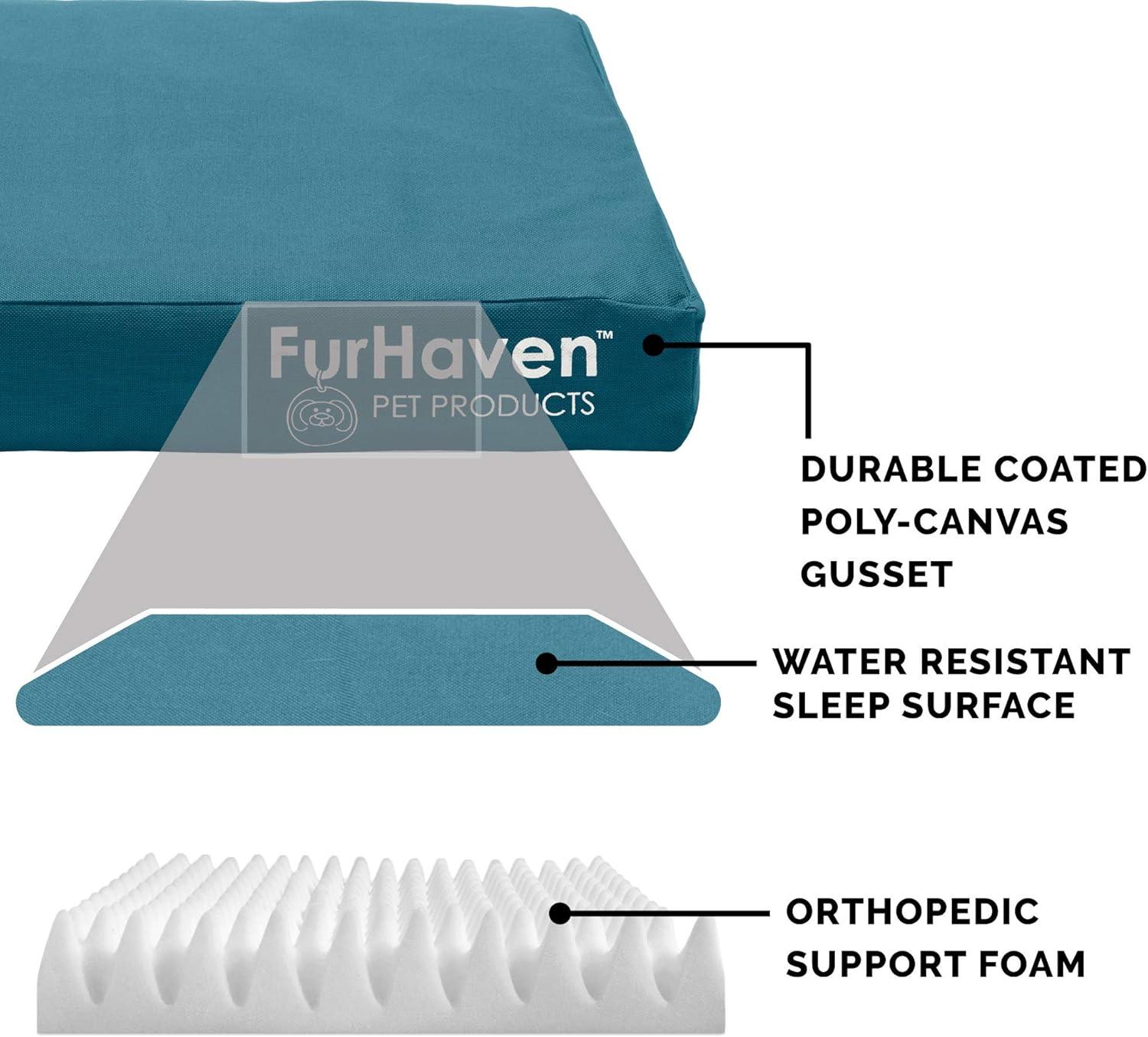 imageFurhaven WaterResistant Orthopedic Dog Bed for MediumSmall Dogs w Removable Washable Cover For Dogs Up to 35 lbs IndoorOutdoor Logo Print Oxford Polycanvas Mattress Stone Gray MediumWaterResistant Logo Print Deep Lagoon