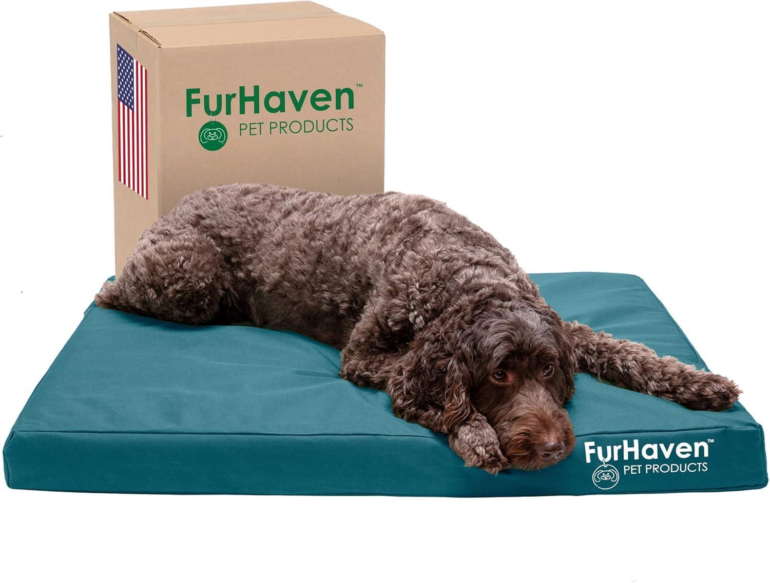 imageFurhaven WaterResistant Orthopedic Dog Bed for MediumSmall Dogs w Removable Washable Cover For Dogs Up to 35 lbs IndoorOutdoor Logo Print Oxford Polycanvas Mattress Stone Gray MediumWaterResistant Logo Print Deep Lagoon