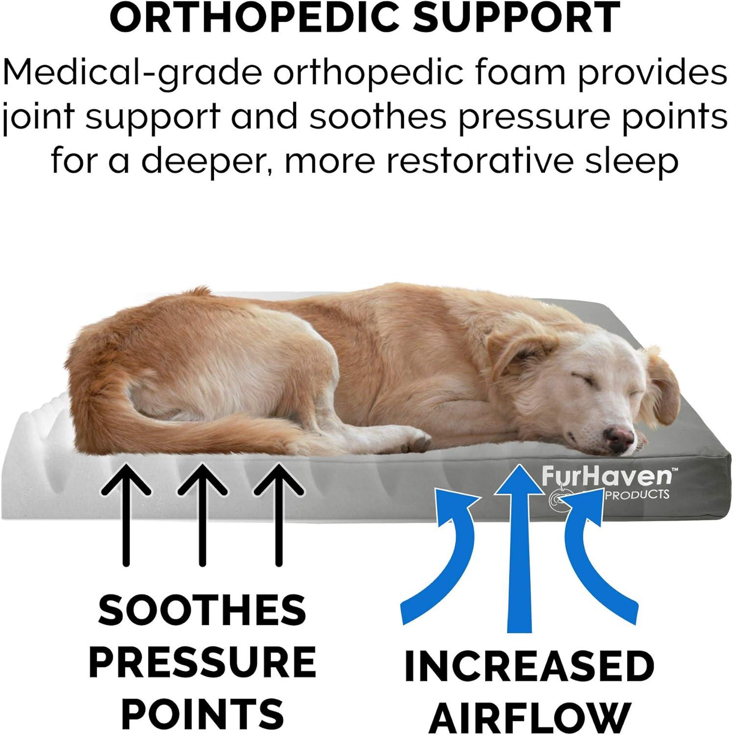 imageFurhaven WaterResistant Orthopedic Dog Bed for MediumSmall Dogs w Removable Washable Cover For Dogs Up to 35 lbs IndoorOutdoor Logo Print Oxford Polycanvas Mattress Stone Gray MediumWaterResistant Logo Print Stone Gray