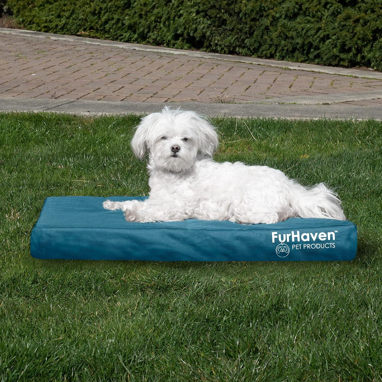 imageFurhaven WaterResistant Orthopedic Dog Bed for MediumSmall Dogs w Removable Washable Cover For Dogs Up to 35 lbs IndoorOutdoor Logo Print Oxford Polycanvas Mattress Stone Gray MediumWaterResistant Logo Print Deep Lagoon