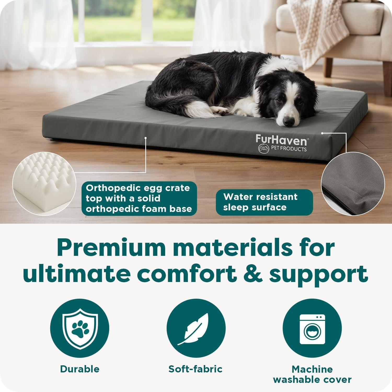 imageFurhaven WaterResistant Orthopedic Dog Bed for MediumSmall Dogs w Removable Washable Cover For Dogs Up to 35 lbs IndoorOutdoor Logo Print Oxford Polycanvas Mattress Stone Gray MediumWaterResistant Logo Print Forest