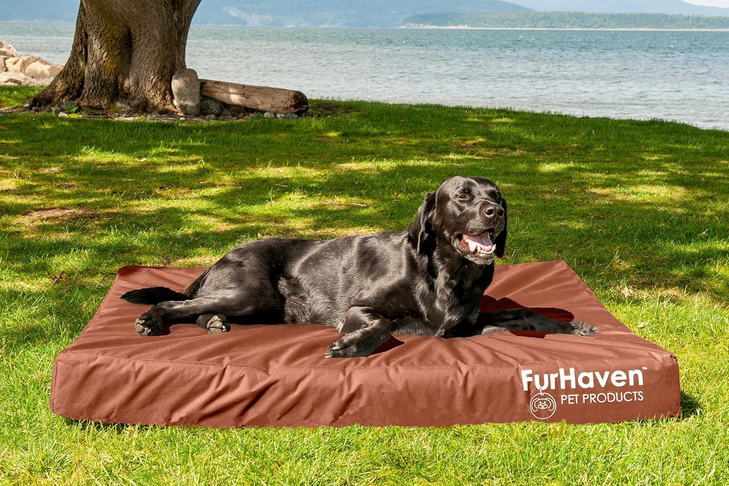 imageFurhaven WaterResistant Orthopedic Dog Bed for MediumSmall Dogs w Removable Washable Cover For Dogs Up to 35 lbs IndoorOutdoor Logo Print Oxford Polycanvas Mattress Stone Gray MediumWaterResistant Logo Print Chestnut