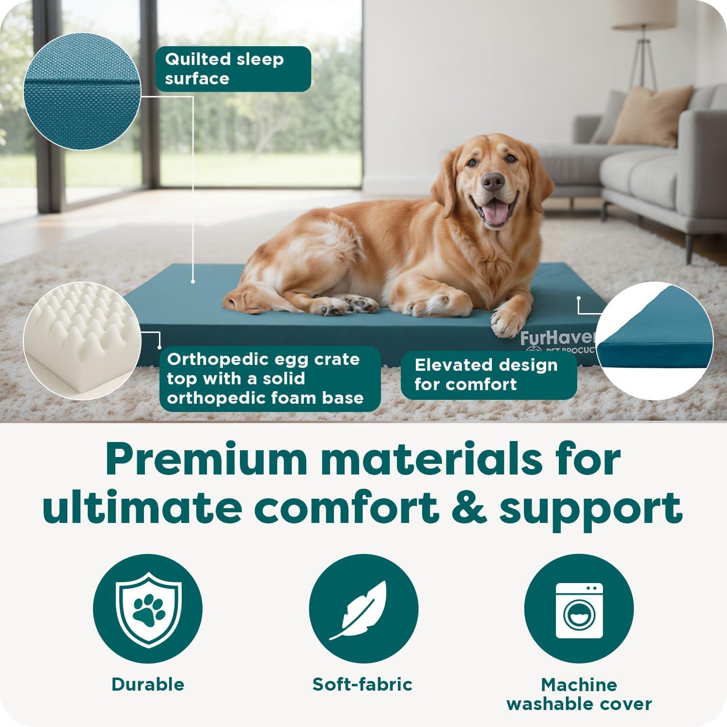 imageFurhaven WaterResistant Orthopedic Dog Bed for MediumSmall Dogs w Removable Washable Cover For Dogs Up to 35 lbs IndoorOutdoor Logo Print Oxford Polycanvas Mattress Stone Gray MediumWaterResistant Logo Print Deep Lagoon