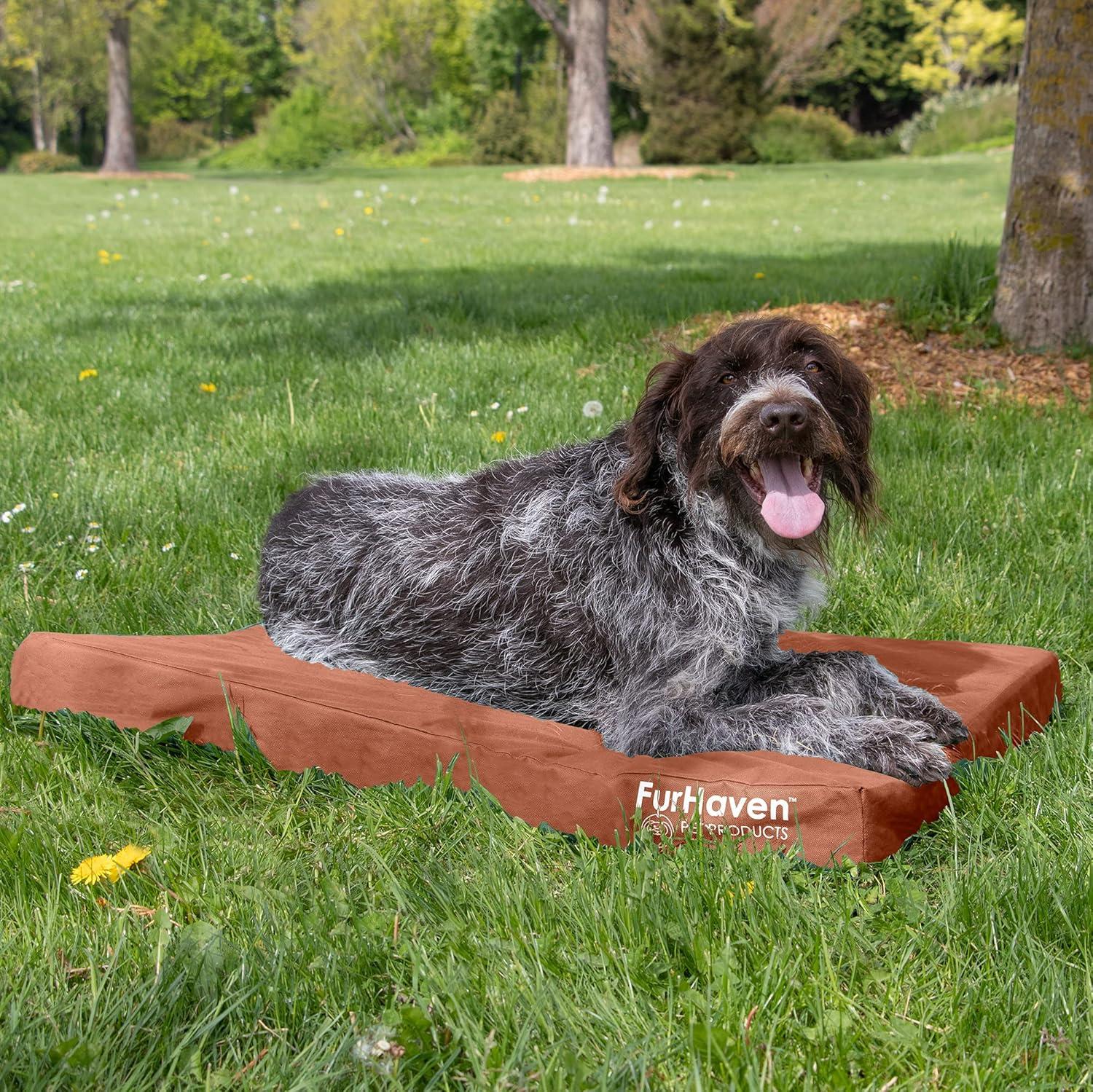 imageFurhaven WaterResistant Orthopedic Dog Bed for MediumSmall Dogs w Removable Washable Cover For Dogs Up to 35 lbs IndoorOutdoor Logo Print Oxford Polycanvas Mattress Stone Gray MediumWaterResistant Logo Print Chestnut