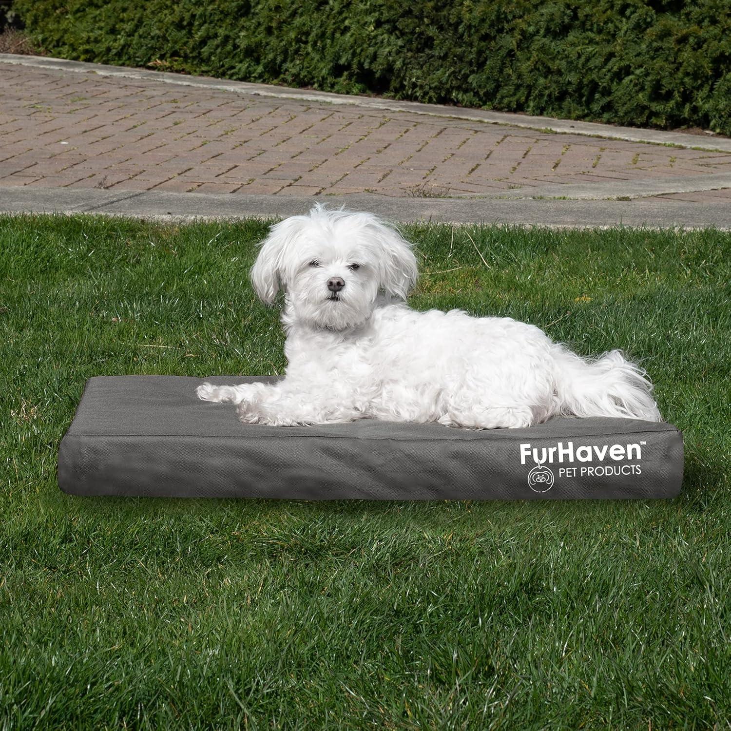 imageFurhaven WaterResistant Orthopedic Dog Bed for MediumSmall Dogs w Removable Washable Cover For Dogs Up to 35 lbs IndoorOutdoor Logo Print Oxford Polycanvas Mattress Stone Gray MediumWaterResistant Logo Print Stone Gray